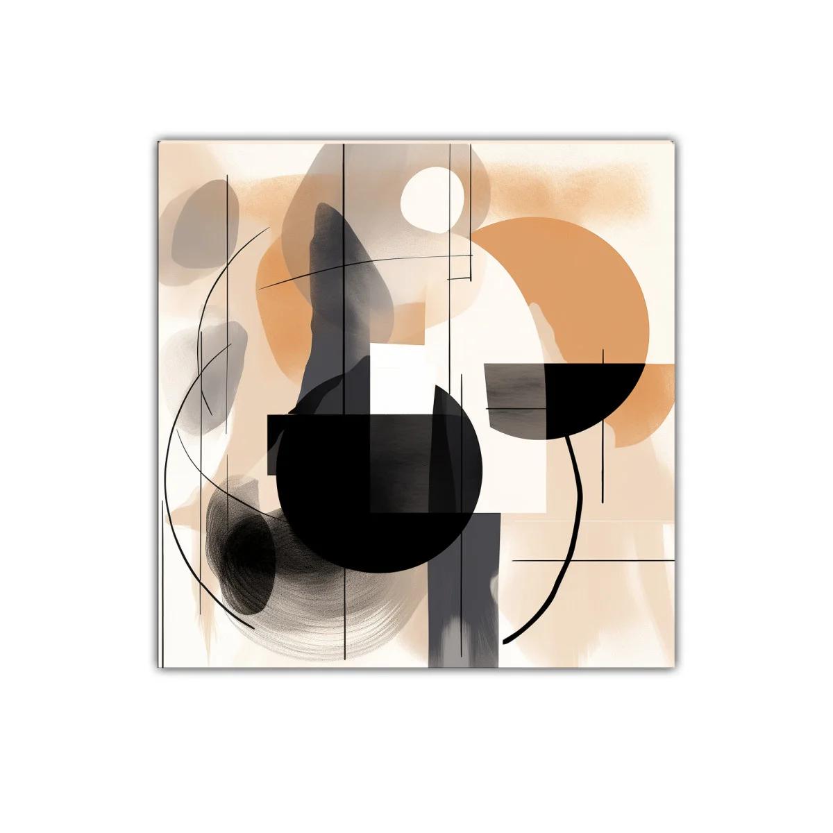 Cuadro abstracto con formas geométricas y tonos cálidos