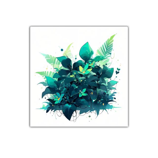 Cuadro decorativo con vibrantes hojas verdes tropicales