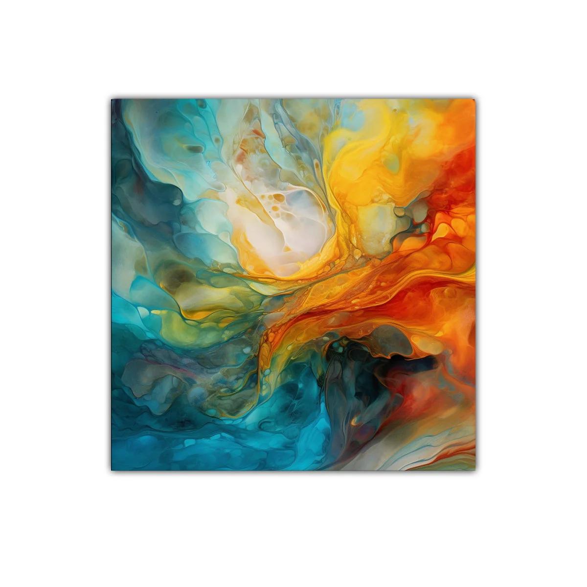 Cuadro abstracto con forma orgánica y colores vibrantes