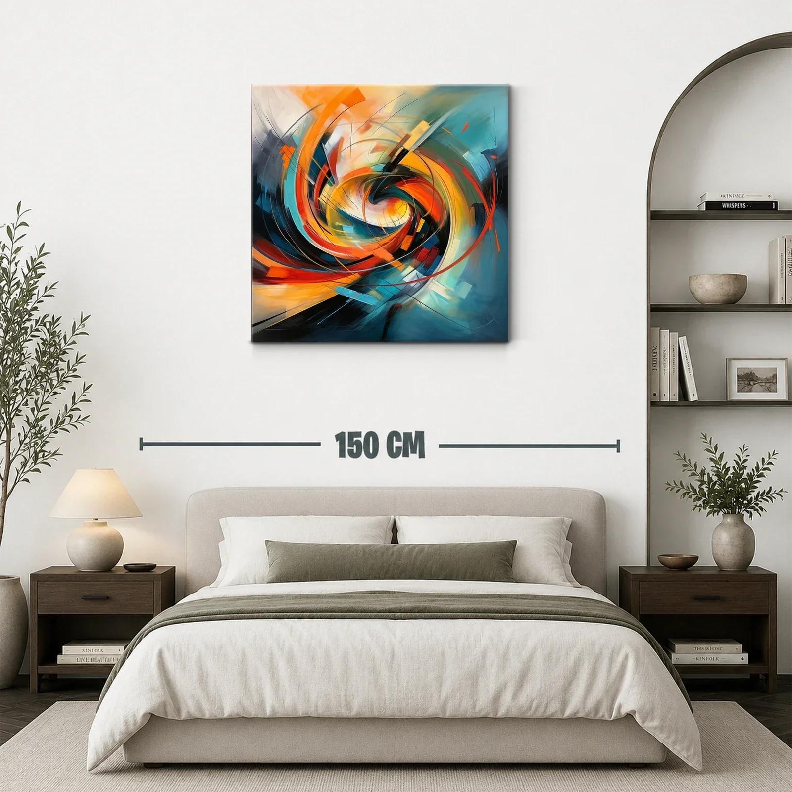 Cuadro abstracto con remolino en tonos cálidos y fríos — miniatura 3
