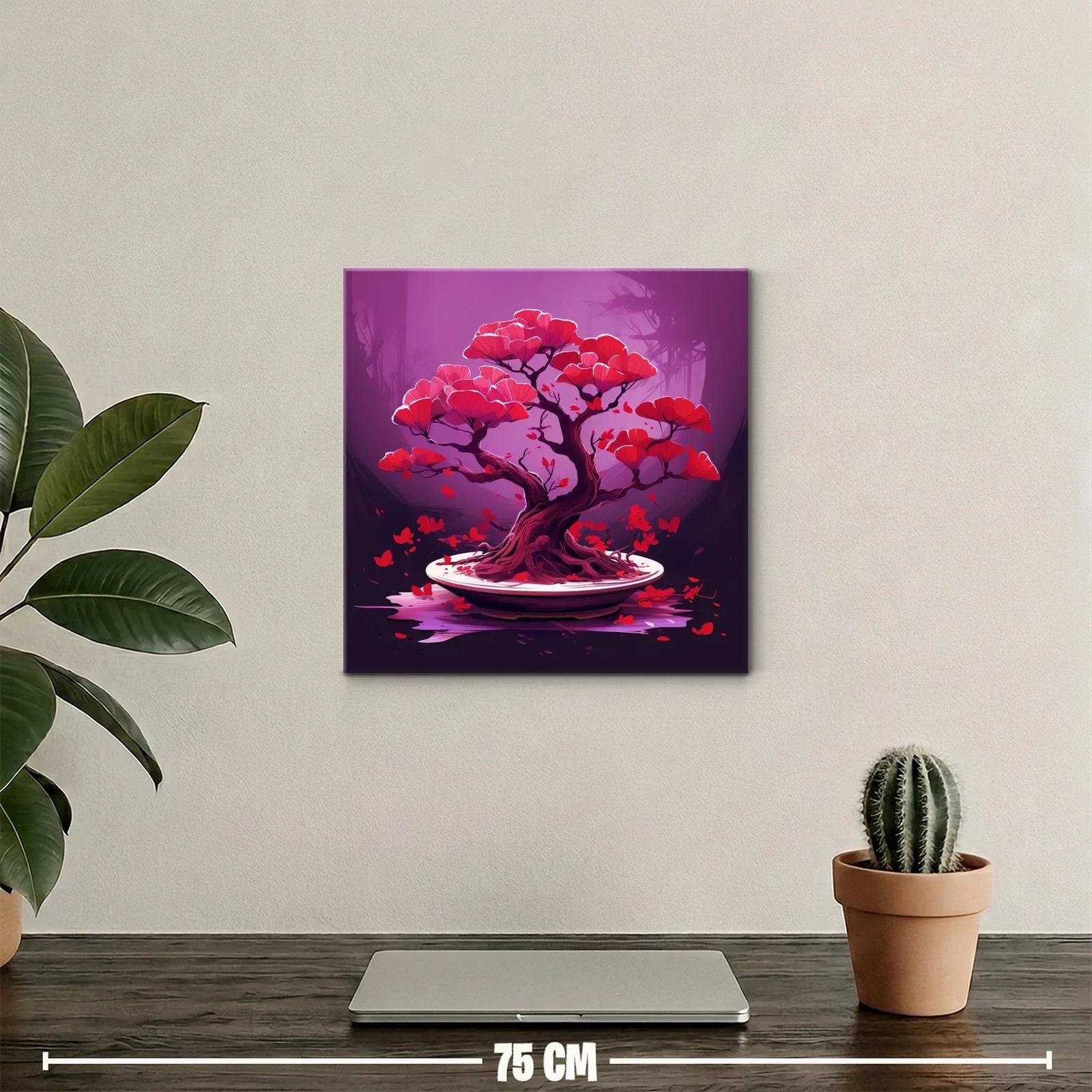 Árbol bonsái con flores rojas sobre fondo lila vibrante — miniatura 2