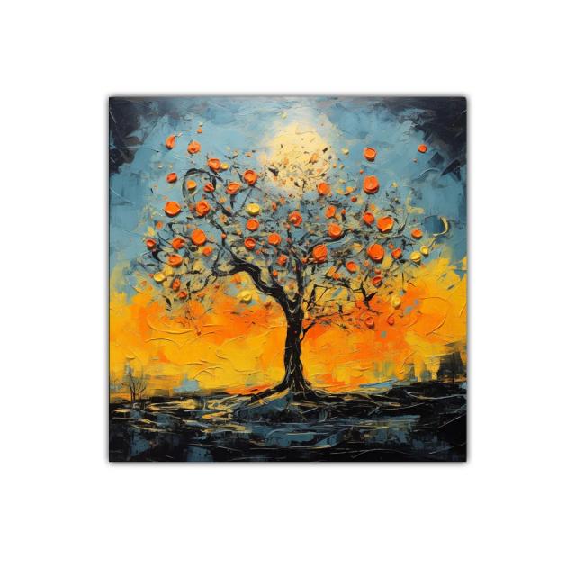 Árbol vibrante con frutos en contraste cálido y frío