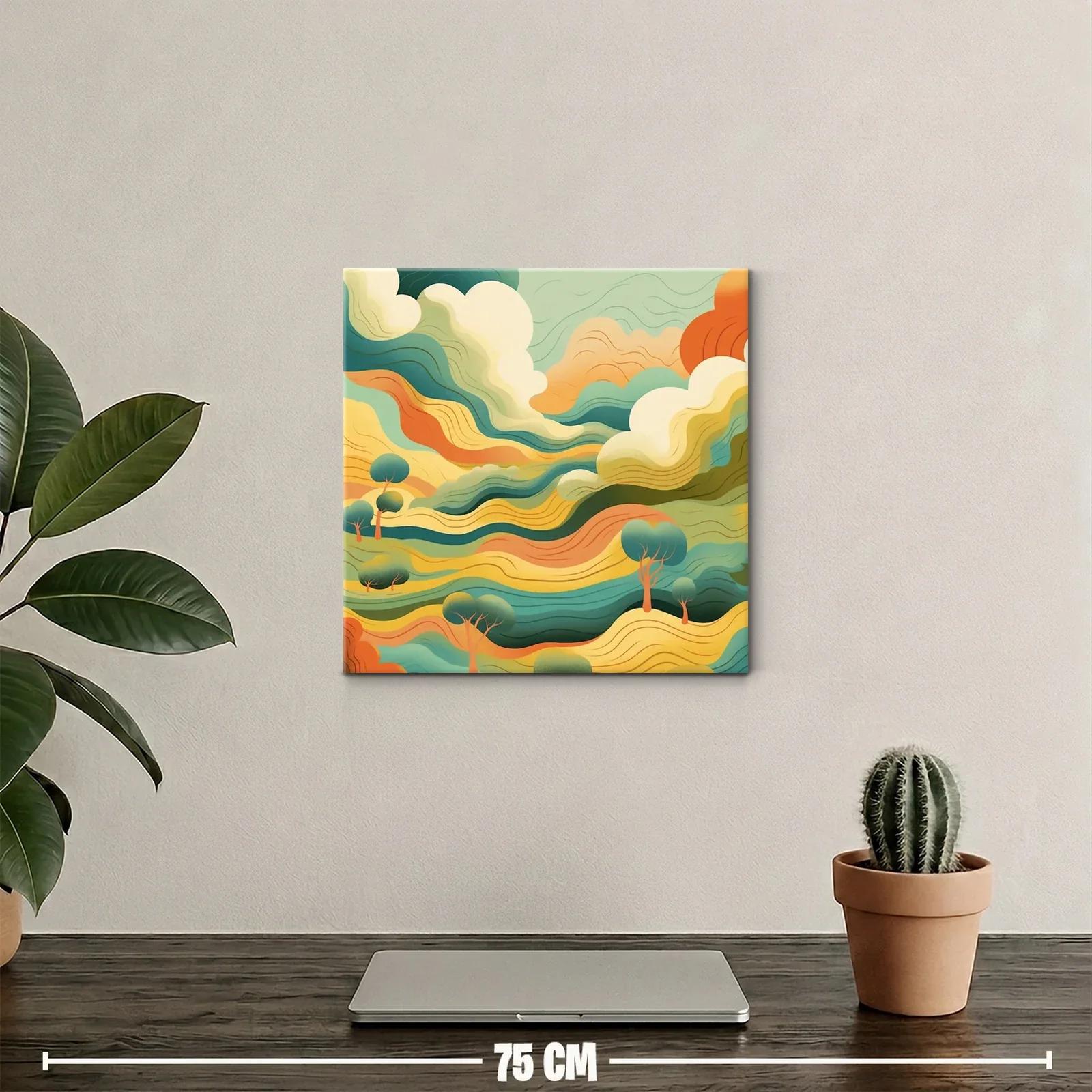 Paisaje abstracto en tonos cálidos y verdes vibrantes — miniatura 2