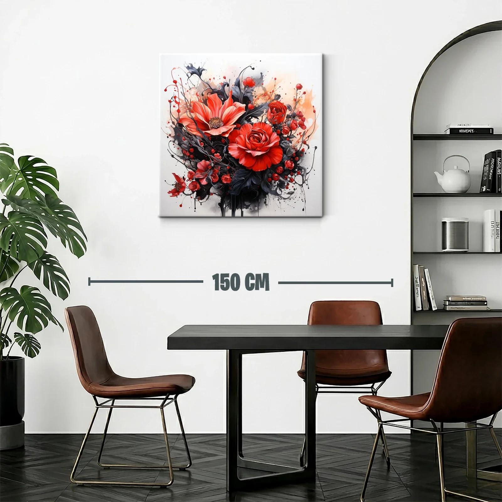 Cuadro floral en rojo y negro con detalles vibrantes — miniatura 2