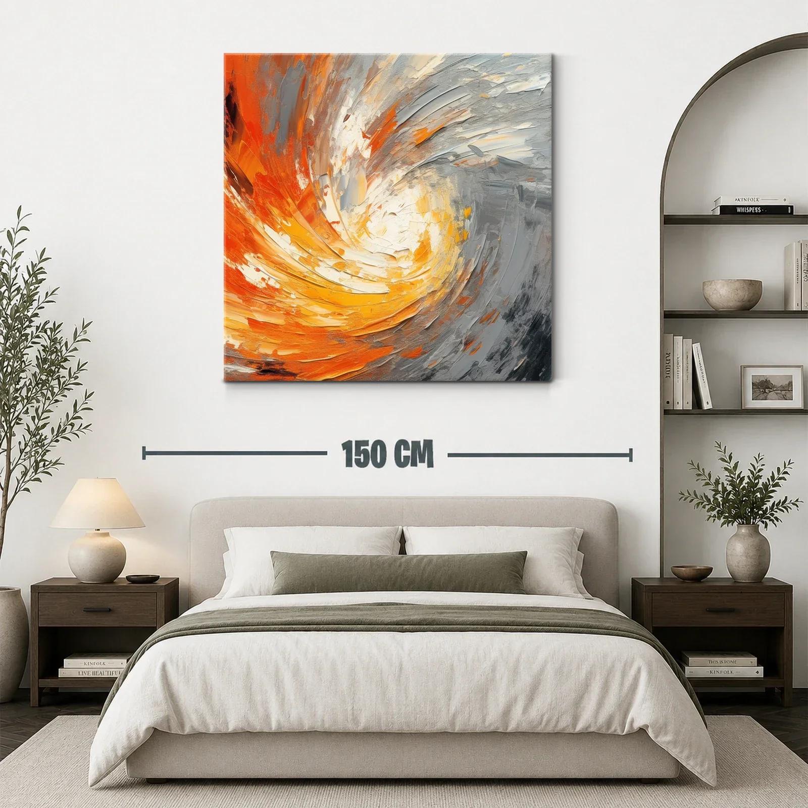 Cuadro abstracto con remolino en tonos cálidos y grises — miniatura 3
