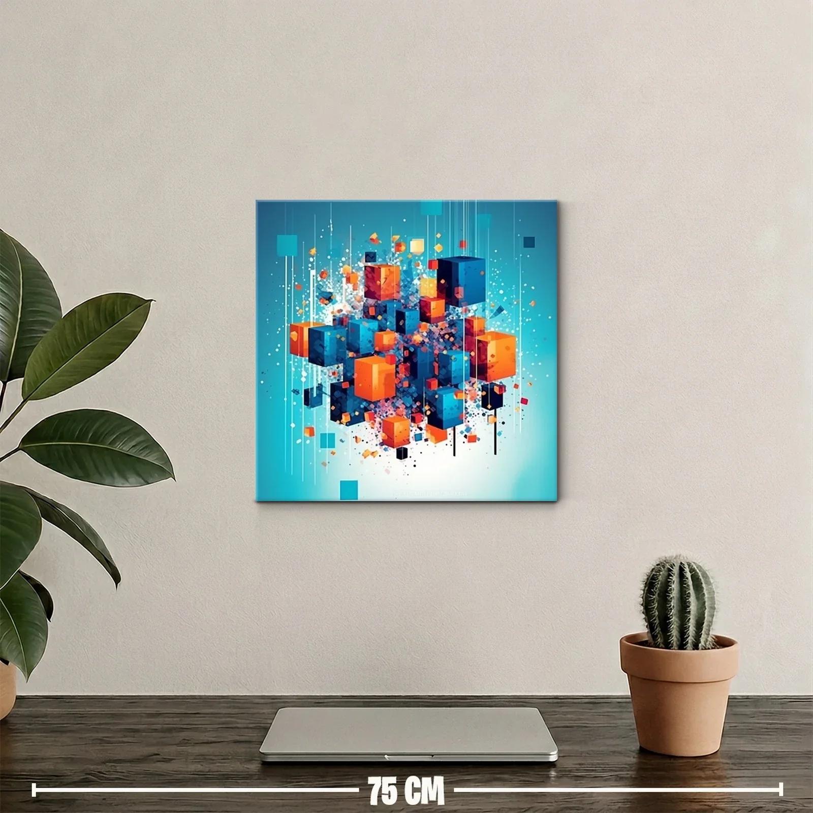 Composición abstracta de cubos en tonos azul y naranja vibrante — miniatura 2