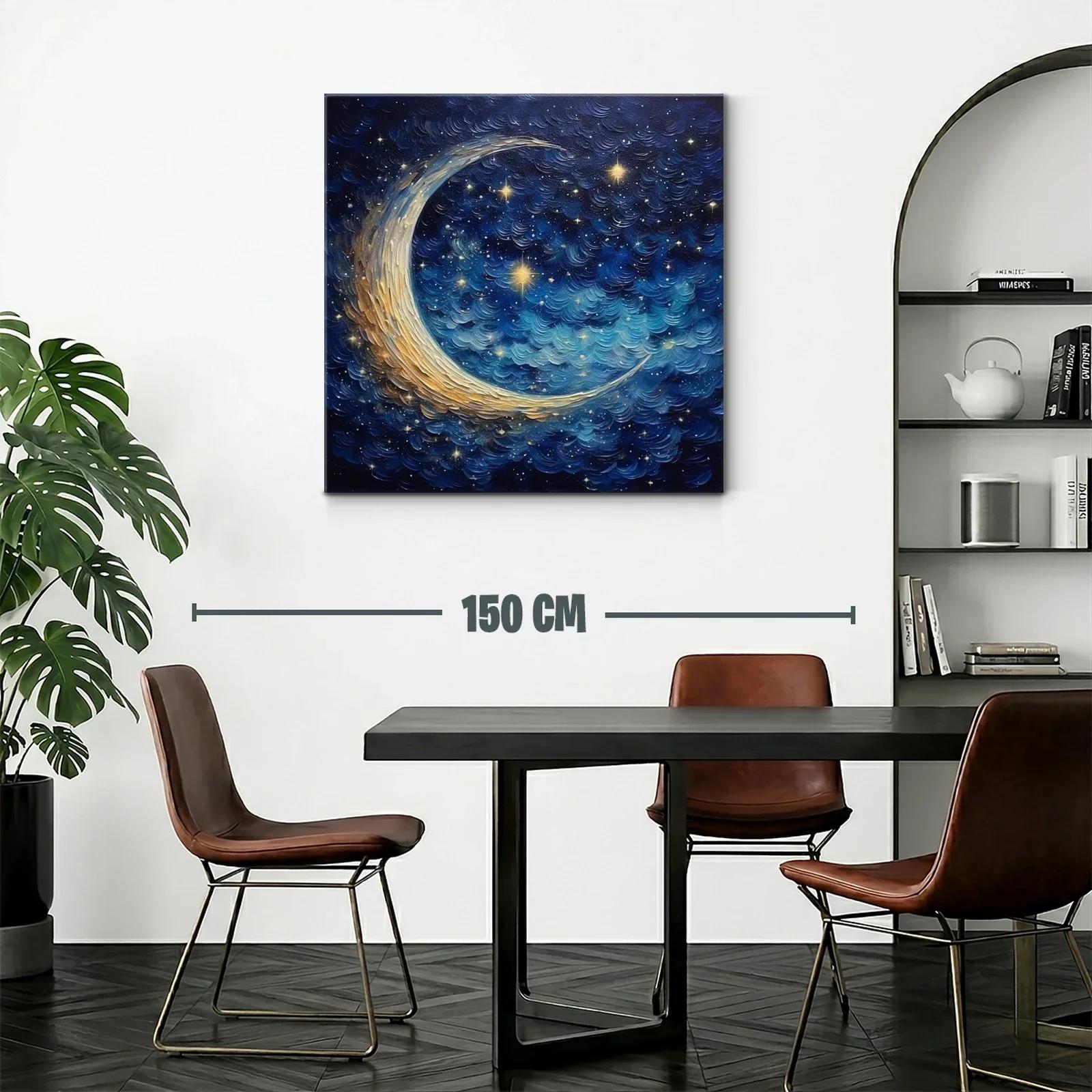 Cielo estrellado con luna creciente en tonos azul y dorado — miniatura 2