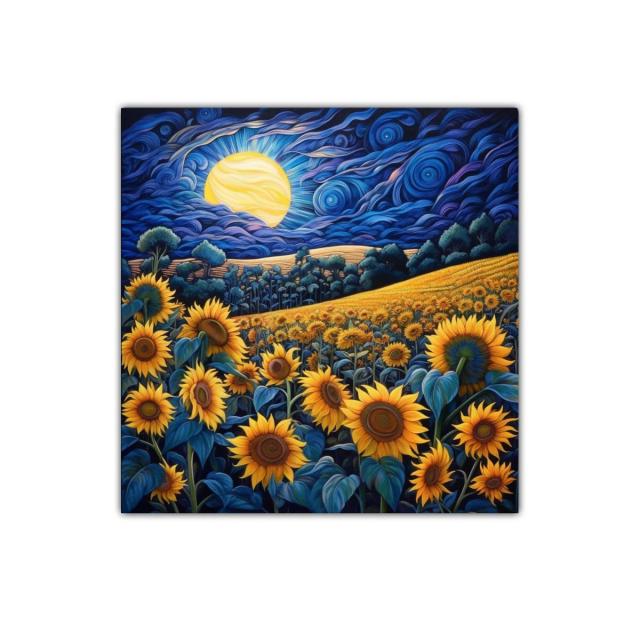 Campo de girasoles bajo un cielo nocturno vibrante