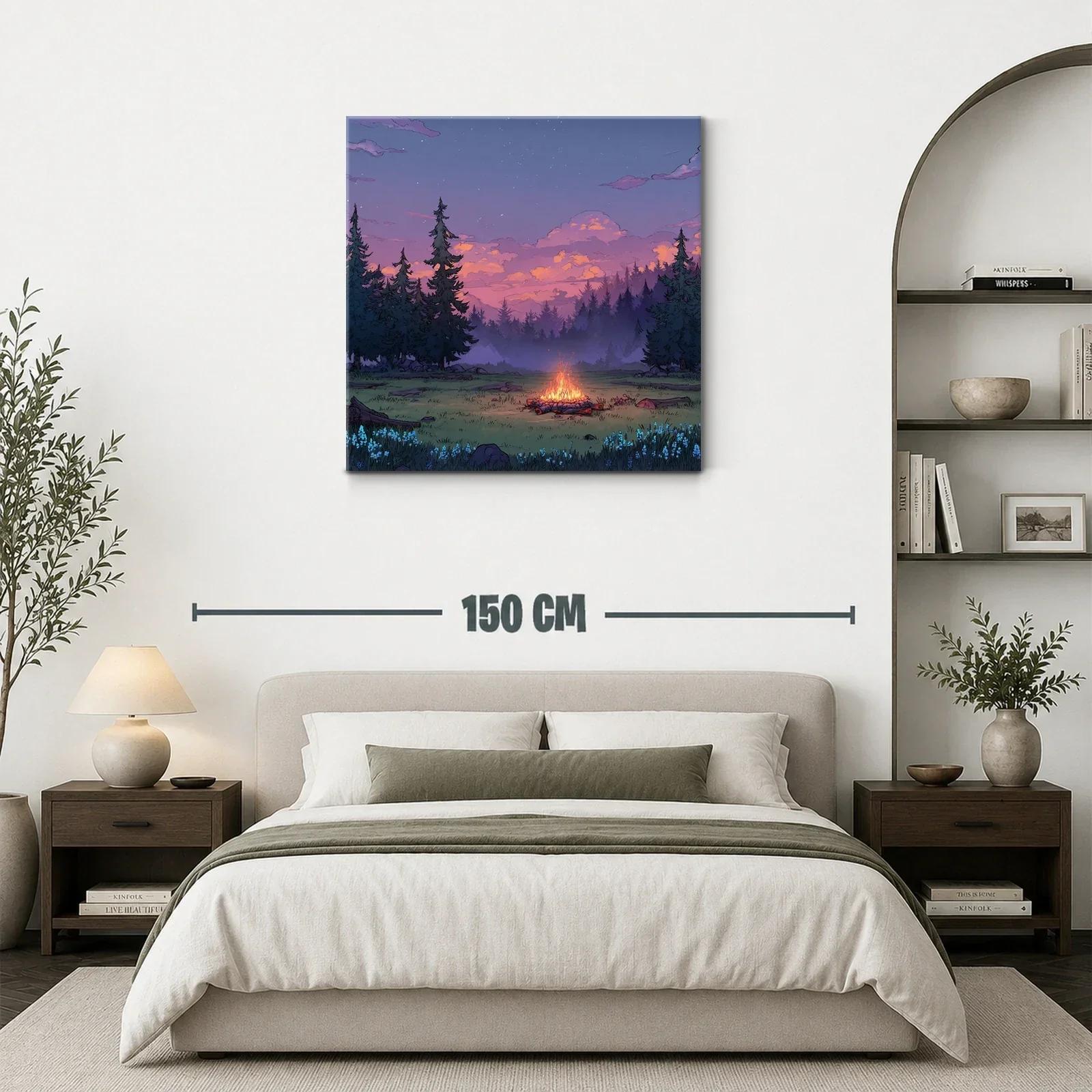 Atardecer en el bosque con hoguera encendida — miniatura 3