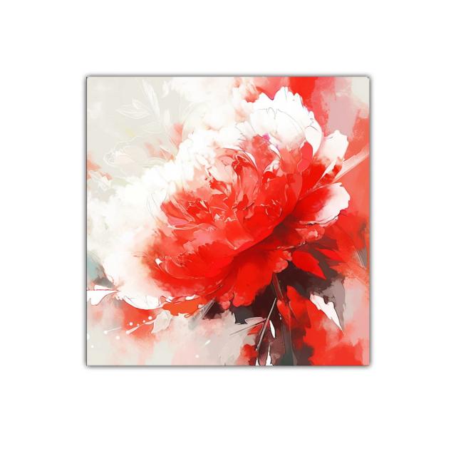 Cuadro decorativo floral en tonos rojos y blancos vibrantes