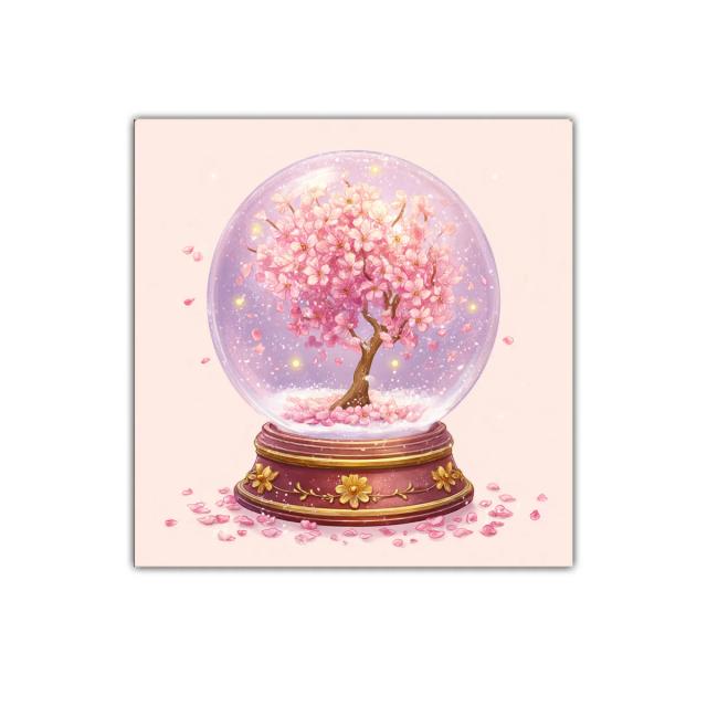 Árbol de flores rosas en bola de nieve decorativa elegante