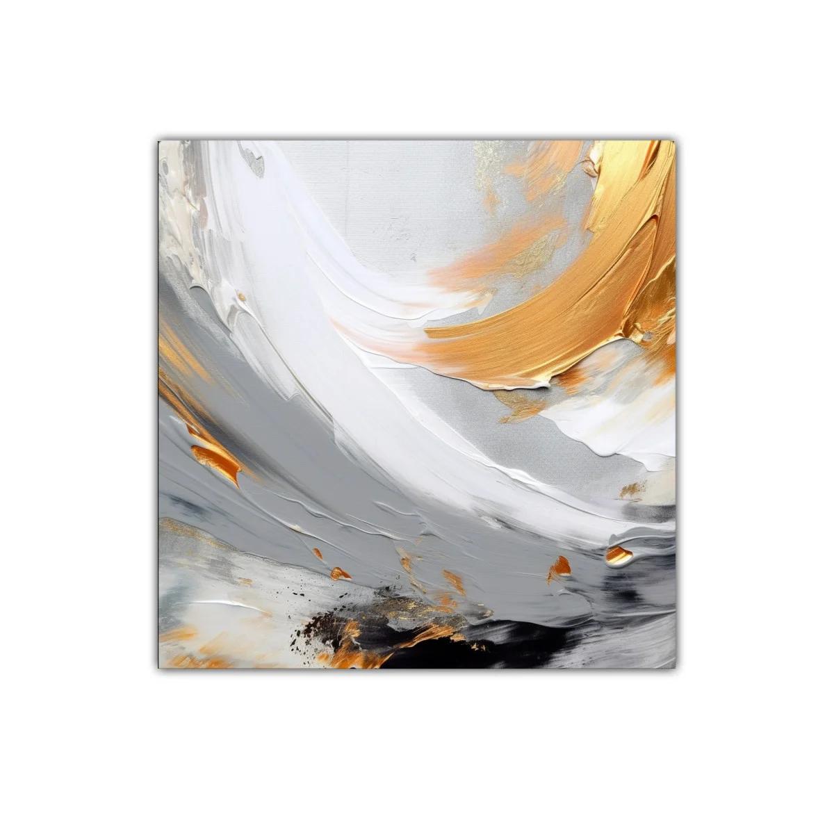 Cuadro abstracto con tonos grises y dorados elegantes