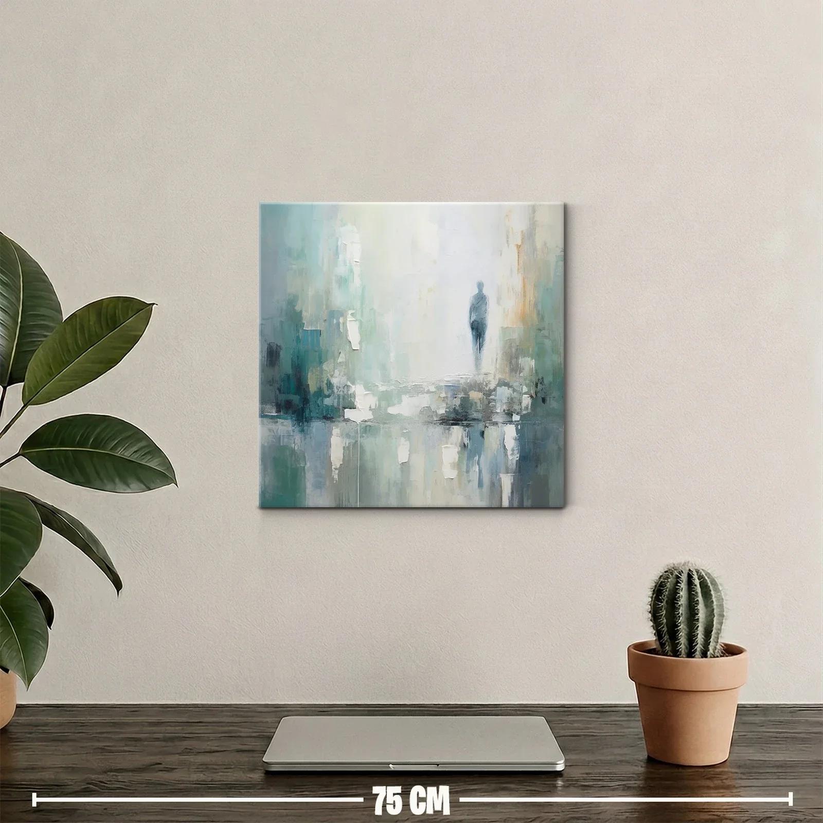 Cuadro abstracto con figura humana y tonos suaves — miniatura 2
