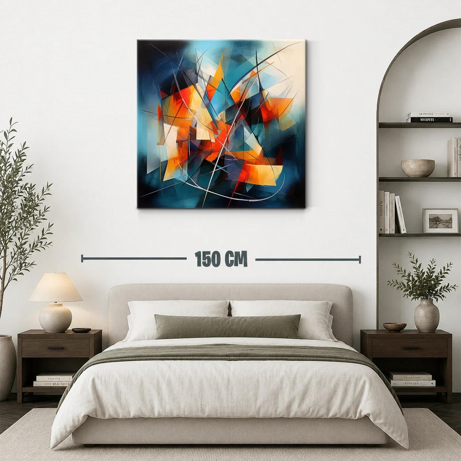 Cuadro abstracto con vibrantes contrastes de naranja y azul — miniatura 3