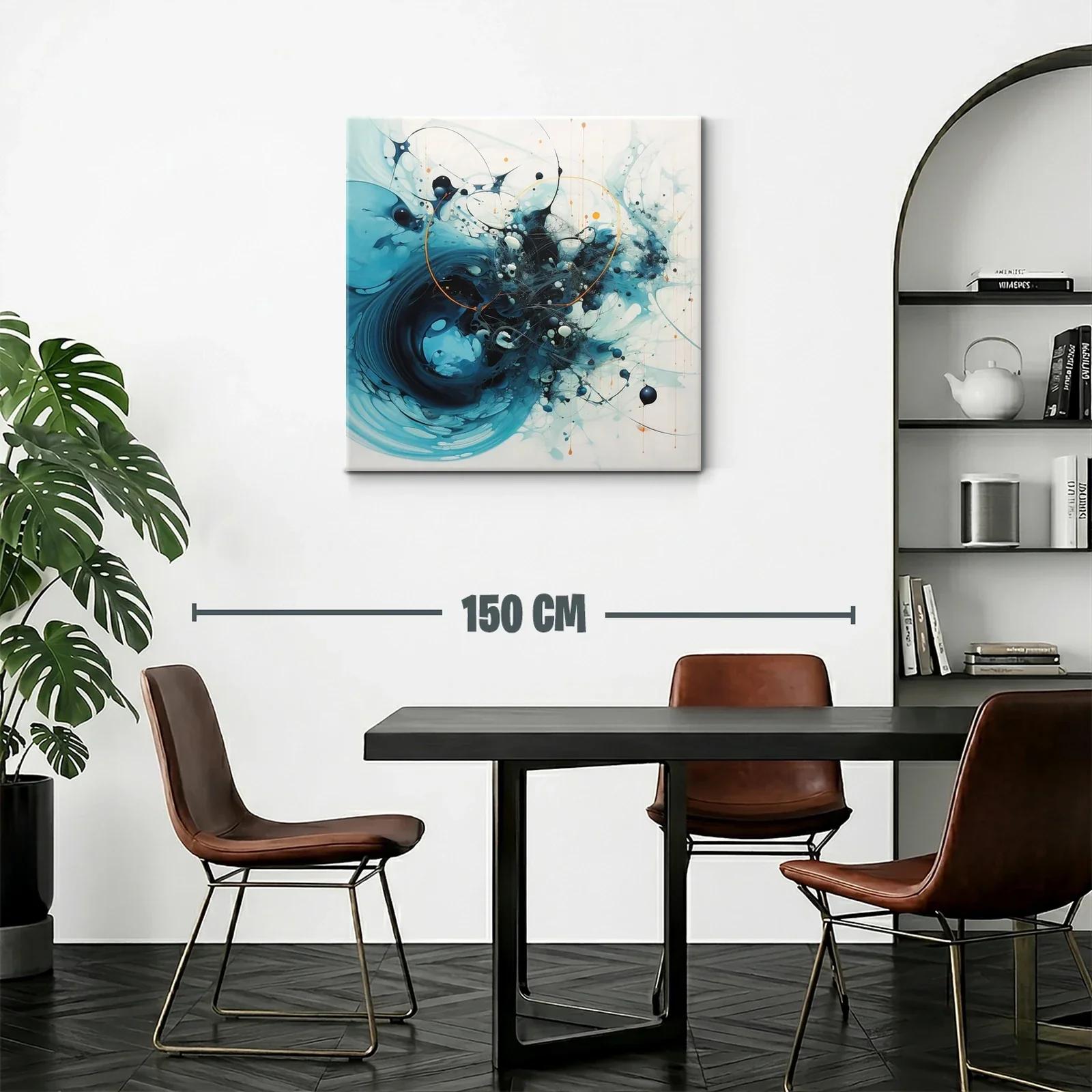 Cuadro abstracto con formas dinámicas en tonos azules y negros — miniatura 2