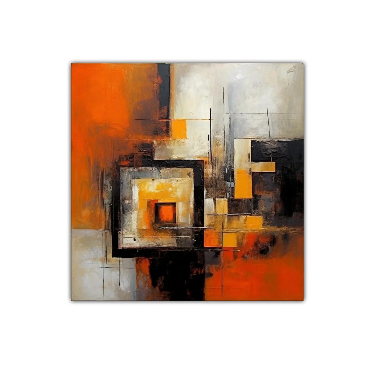 Cuadro abstracto con tonos cálidos y líneas geométricas — imagen principal