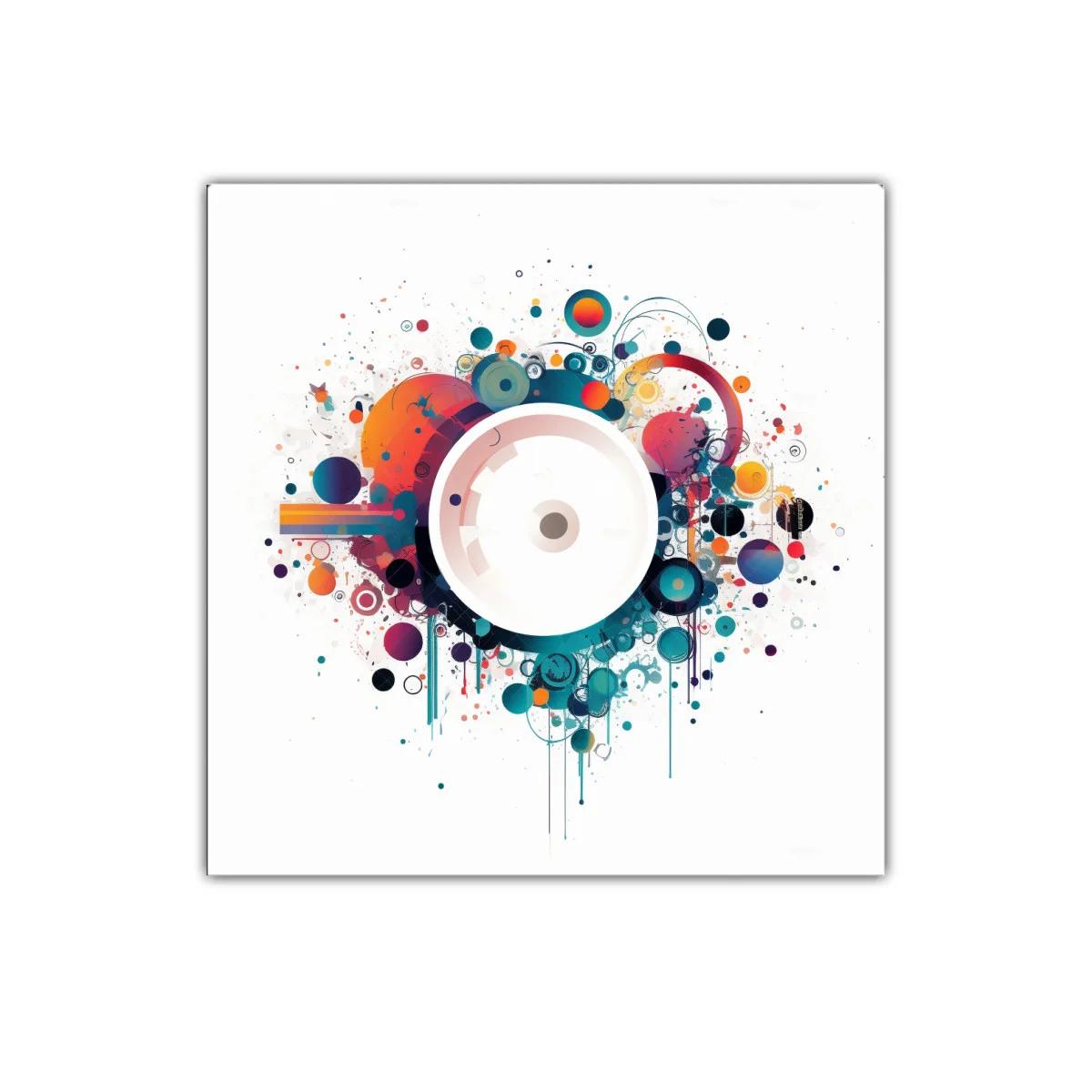 Cuadro abstracto con formas circulares y colores vibrantes