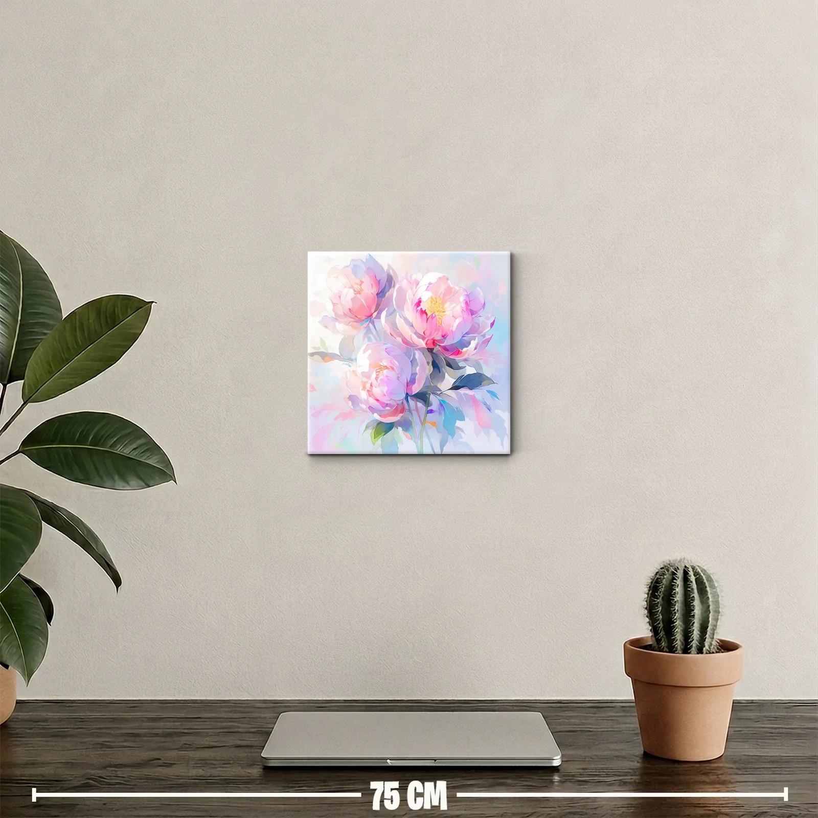 Cuadro floral con peonías en tonos pastel y suaves luces — miniatura 2