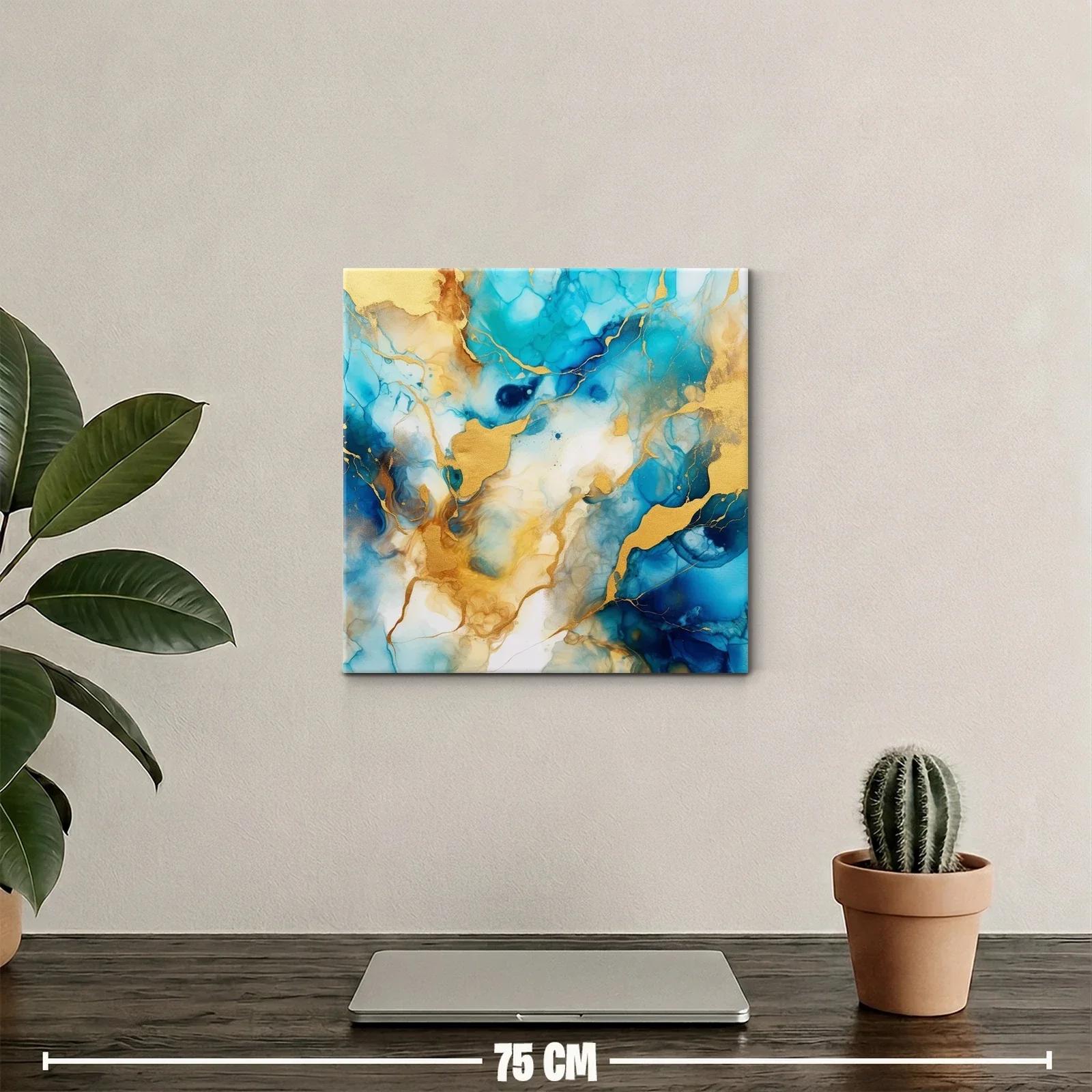 Cuadro abstracto con tonos azules y dorados vibrantes — miniatura 2