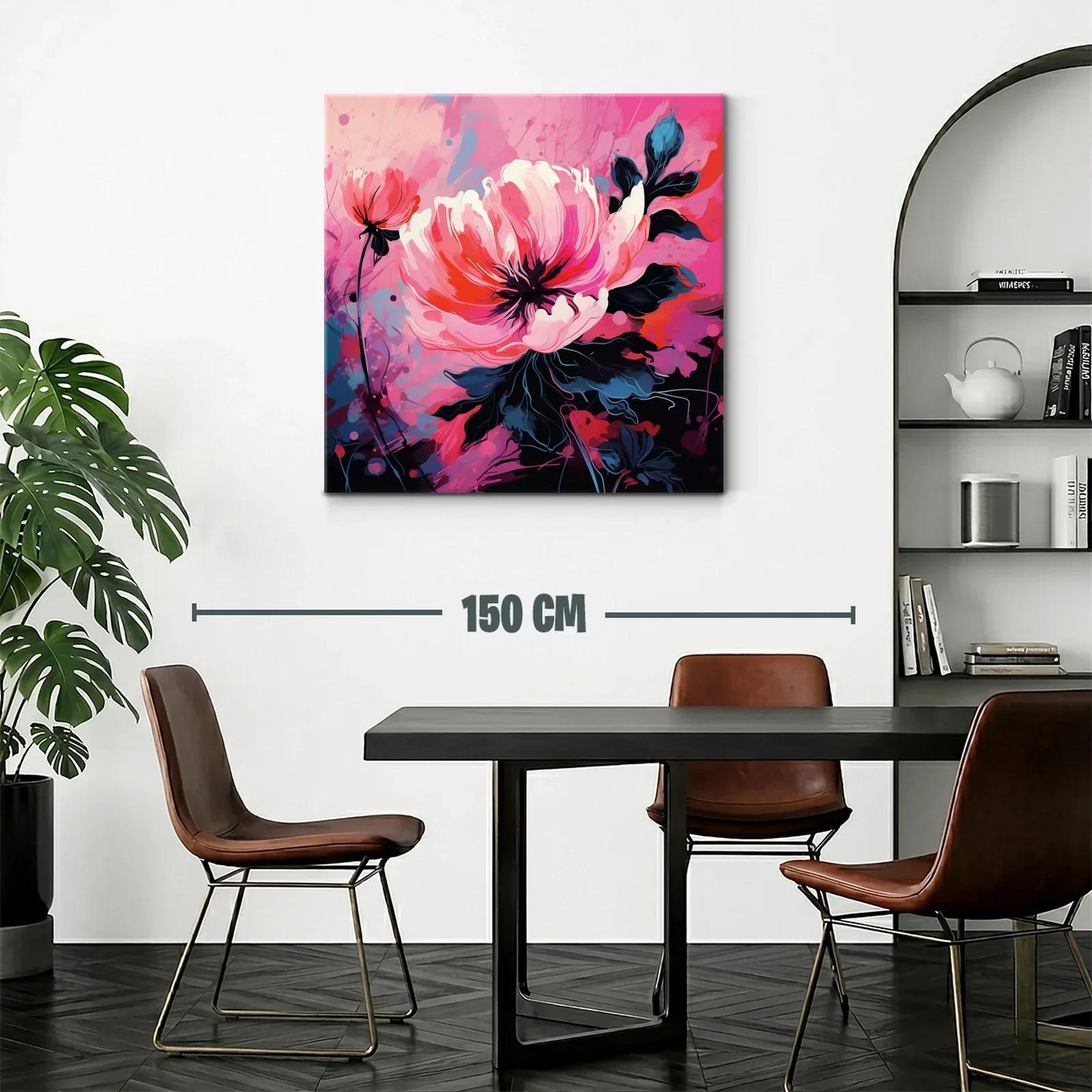 Cuadro floral vibrante con tonos rosas y rojos intensos — miniatura 2