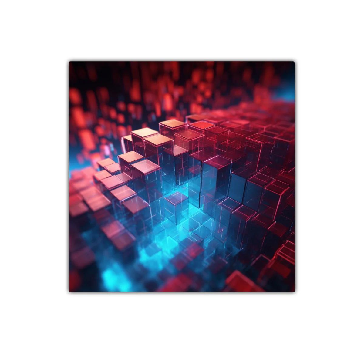 Composición abstracta de cubos translúcidos en azul y rojo — imagen principal
