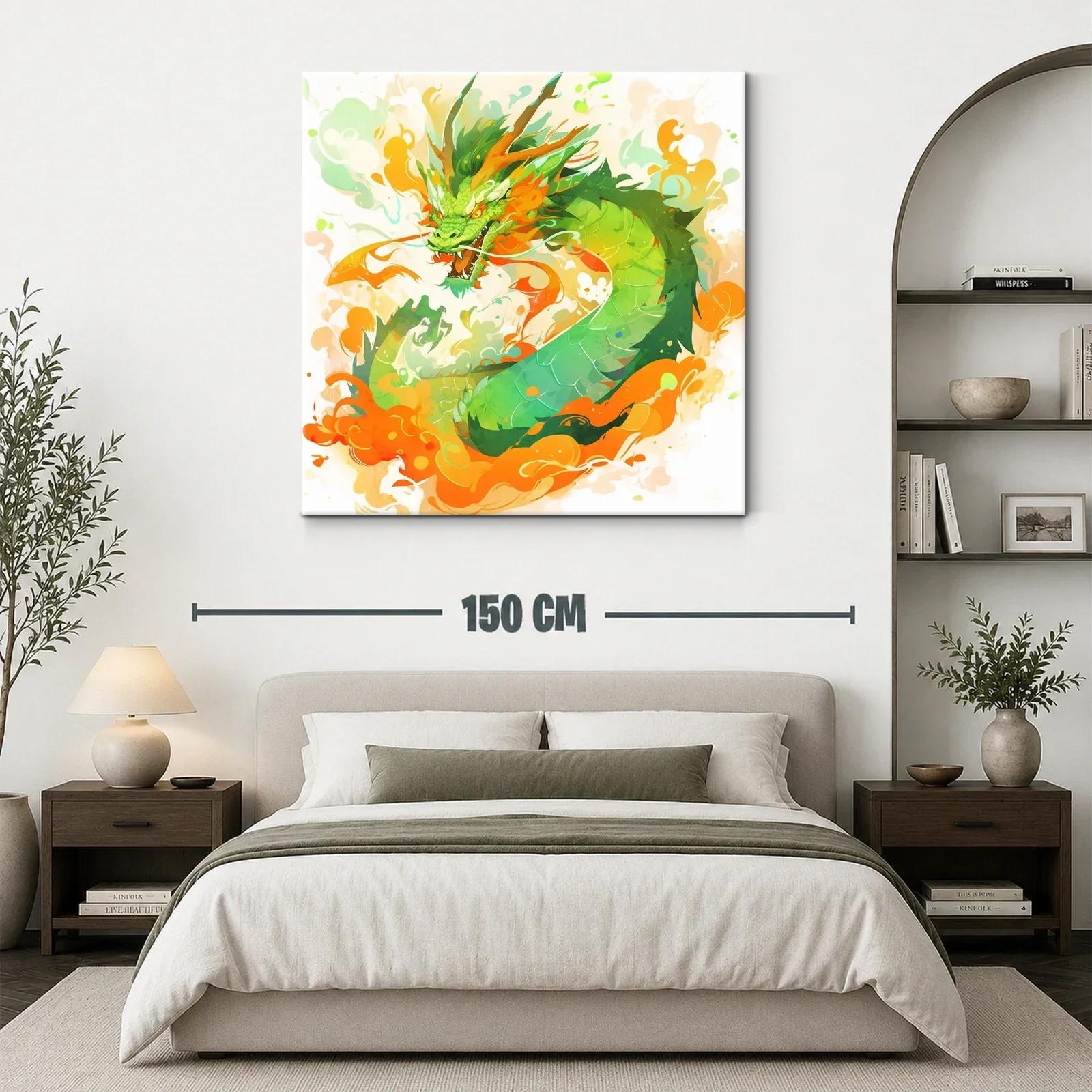 Dragón verde y naranja lleno de energía y movimiento — miniatura 3