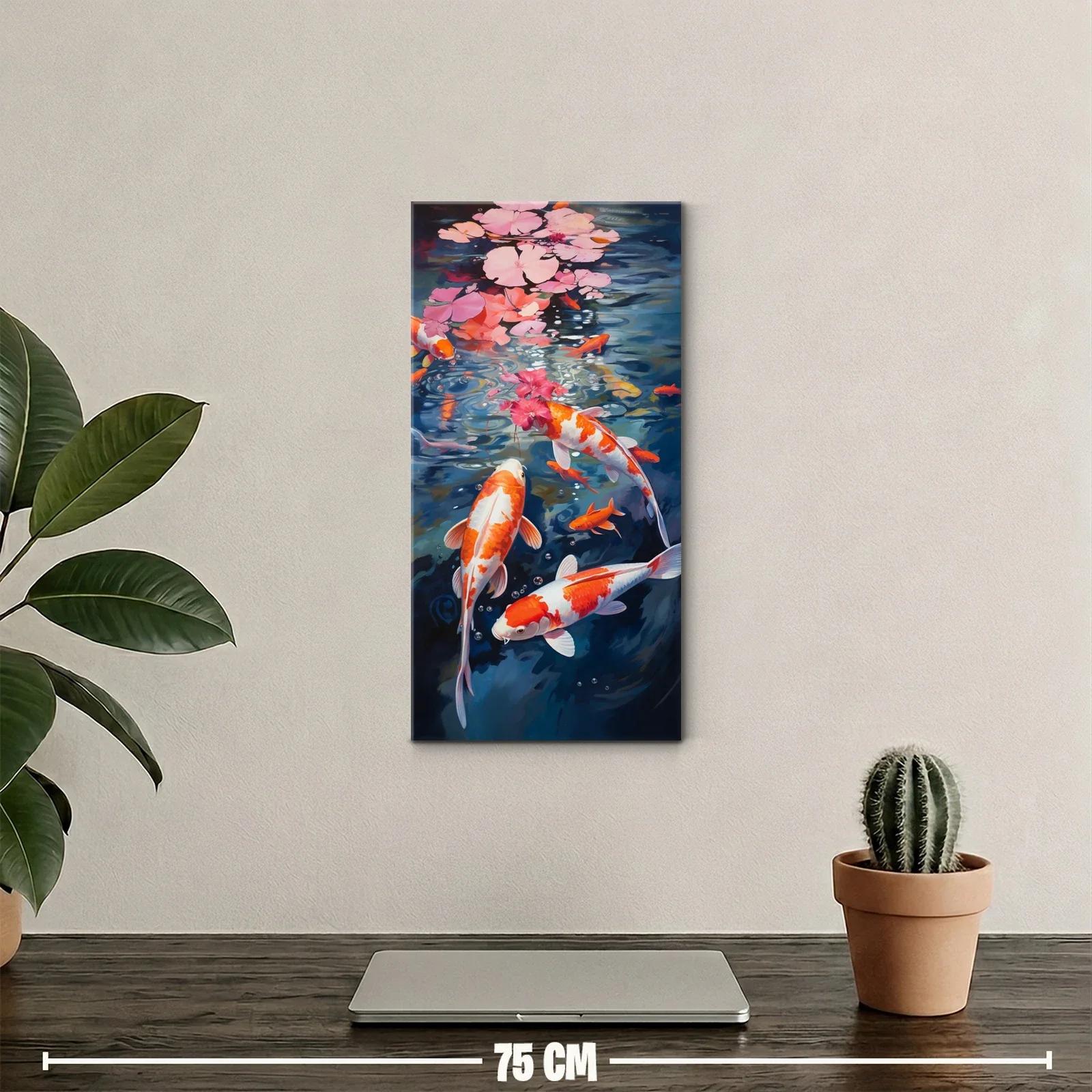 Cuadro peces koi con flores rosadas flotantes — miniatura 2