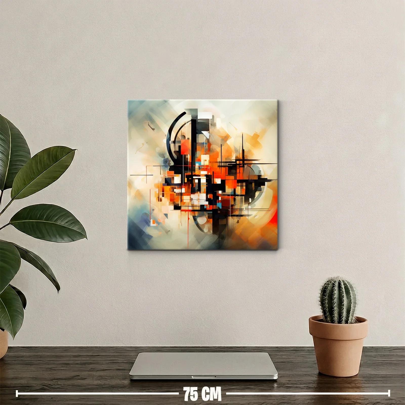 Cuadro abstracto con formas geométricas y tonos cálidos — miniatura 2