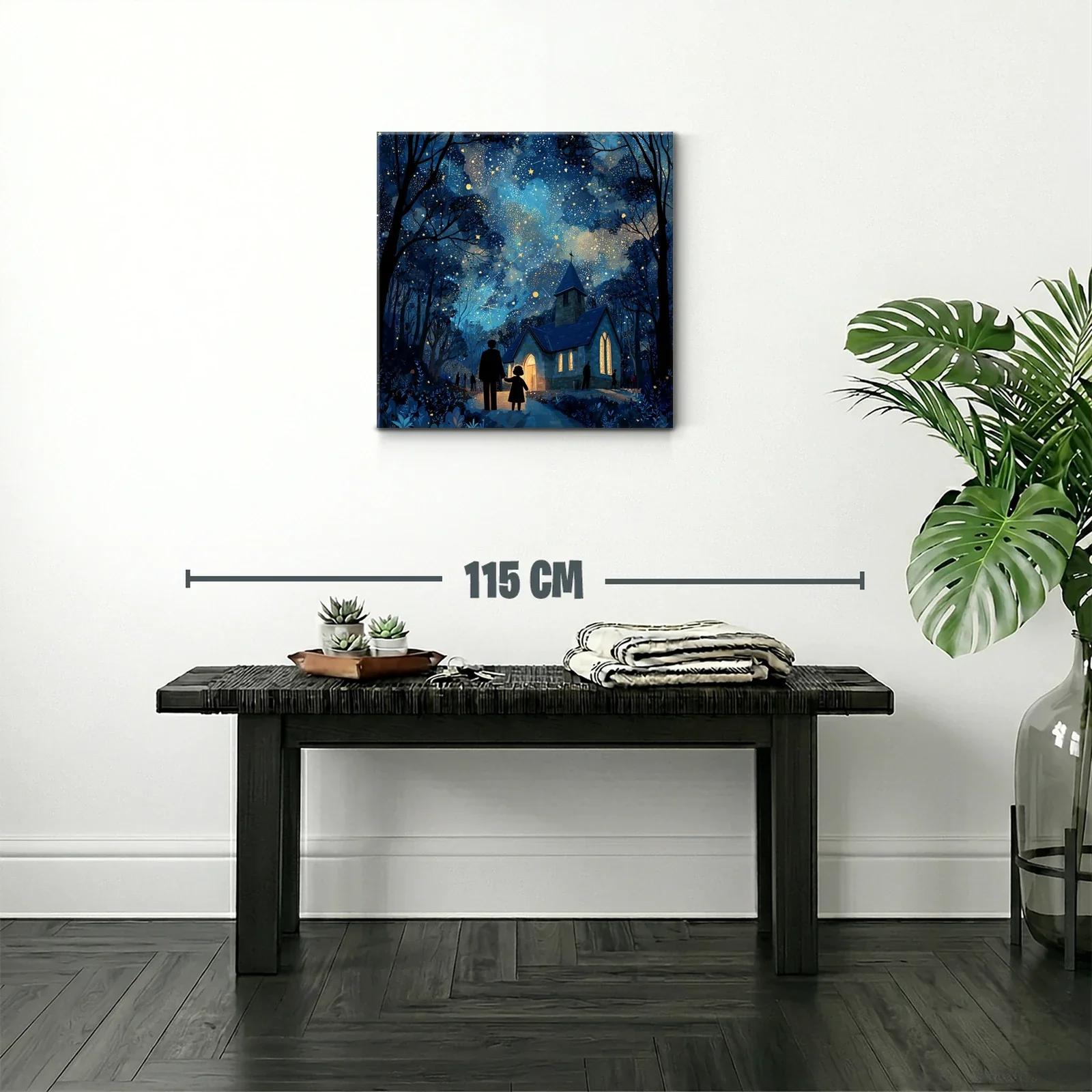 Nocturno encantador con iglesia iluminada bajo cielo estrellado — miniatura 2