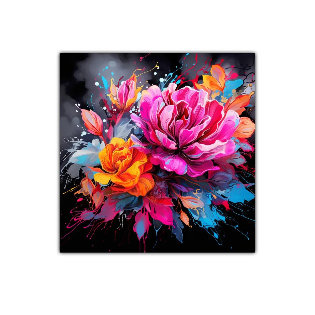 Cuadro vibrante con flores en tonos fucsia y naranja — imagen principal