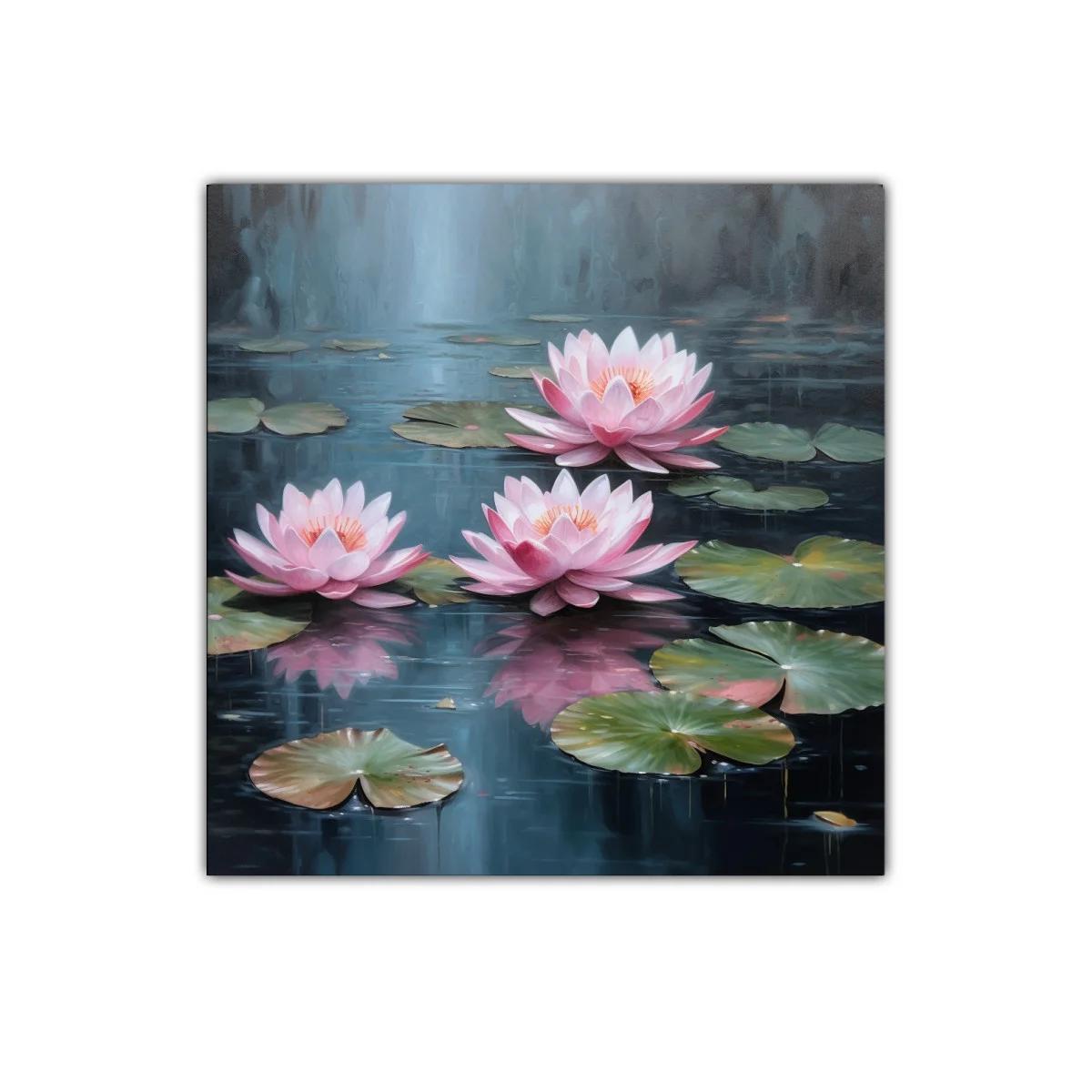 Cuadro decorativo flores de loto en estanque sereno