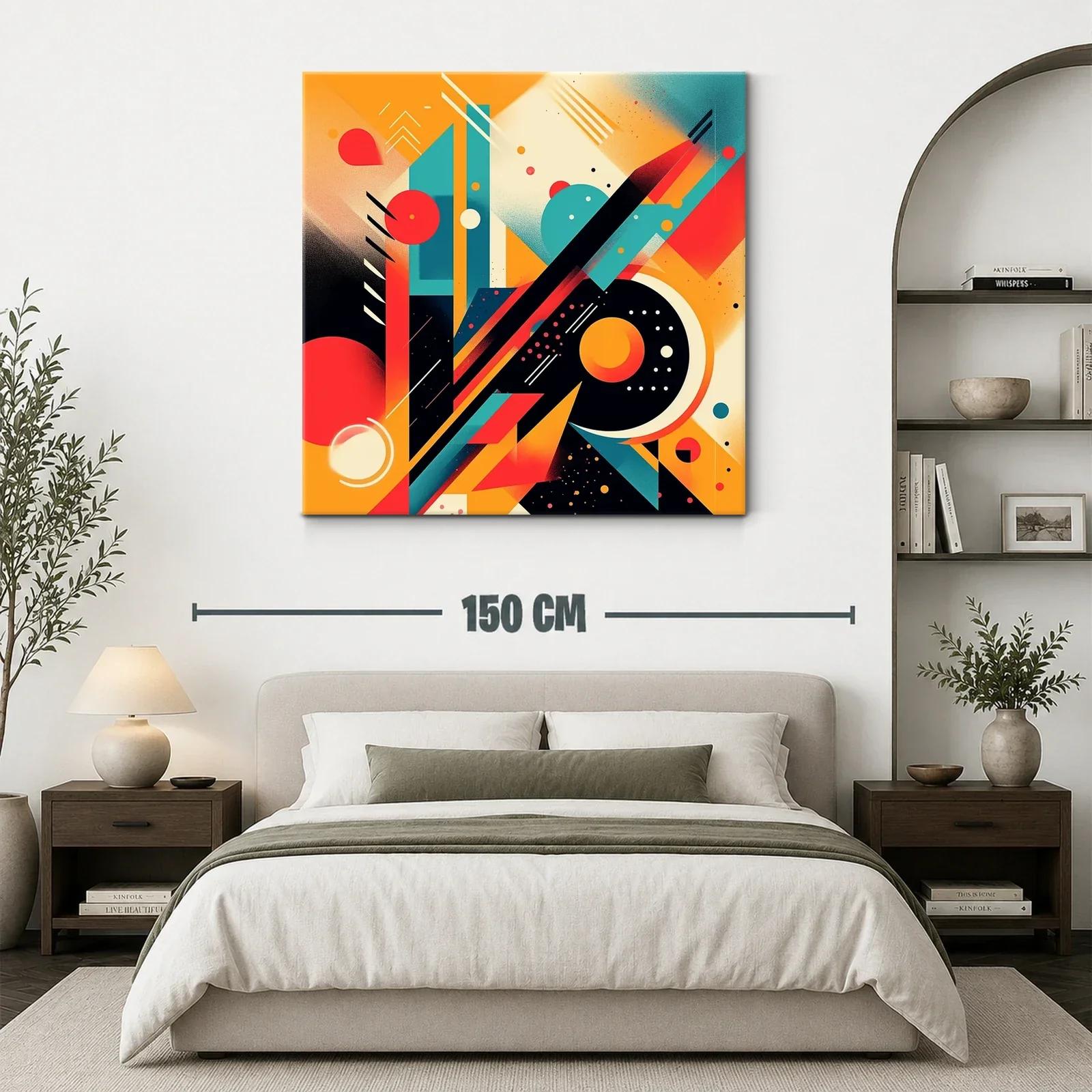 Composición abstracta en naranja rojo y turquesa vibrante — miniatura 3