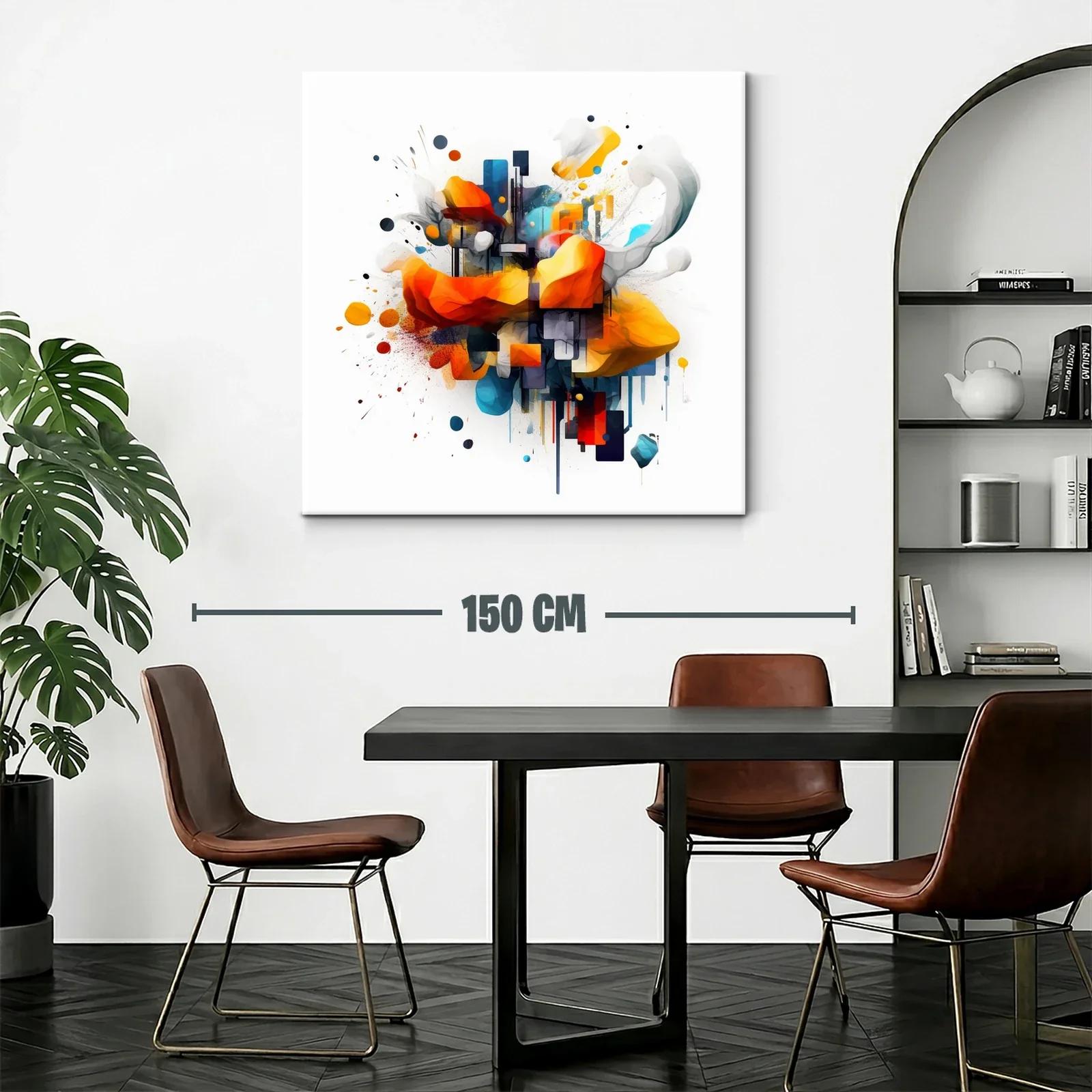 Cuadro abstracto con formas vibrantes en tonos cálidos y fríos — miniatura 2