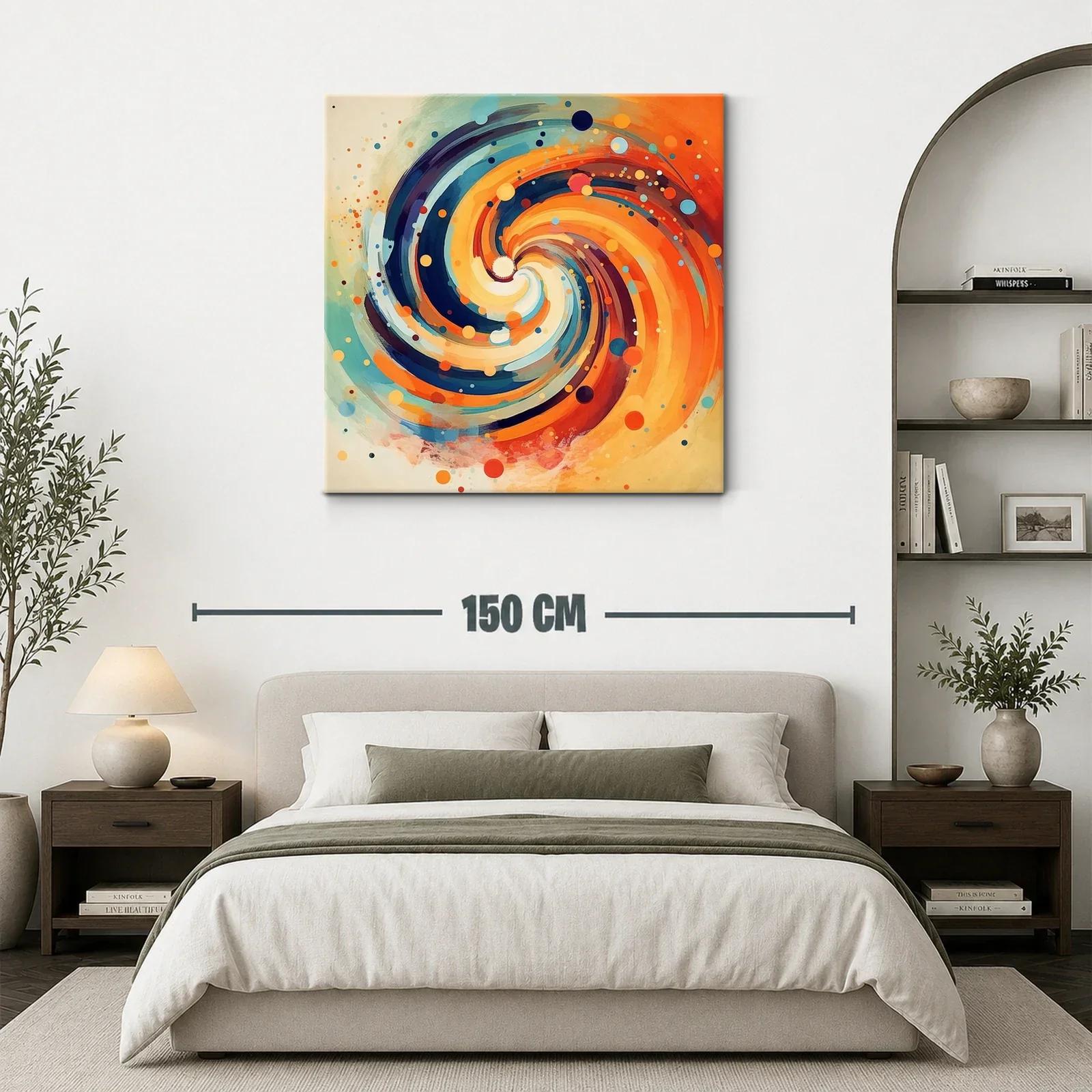 Cuadro abstracto espiral en tonos cálidos y fríos — miniatura 3