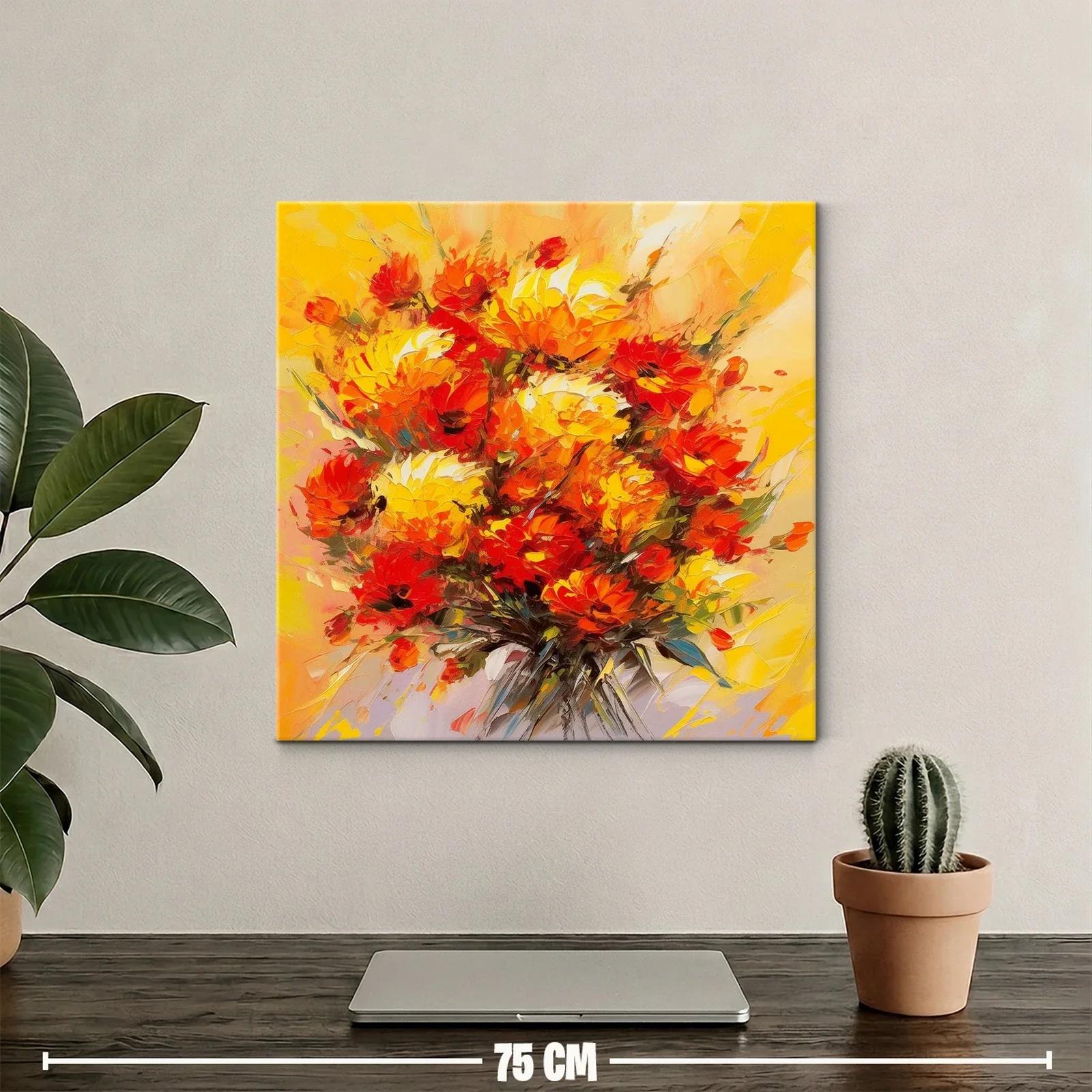 Cuadro moderno con ramo vibrante de flores rojas y amarillas — miniatura 2