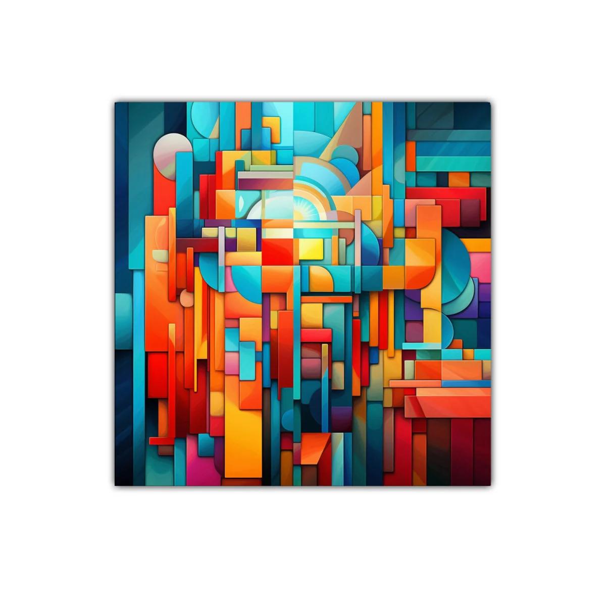 Cuadro abstracto en vibrantes tonos cálidos y fríos