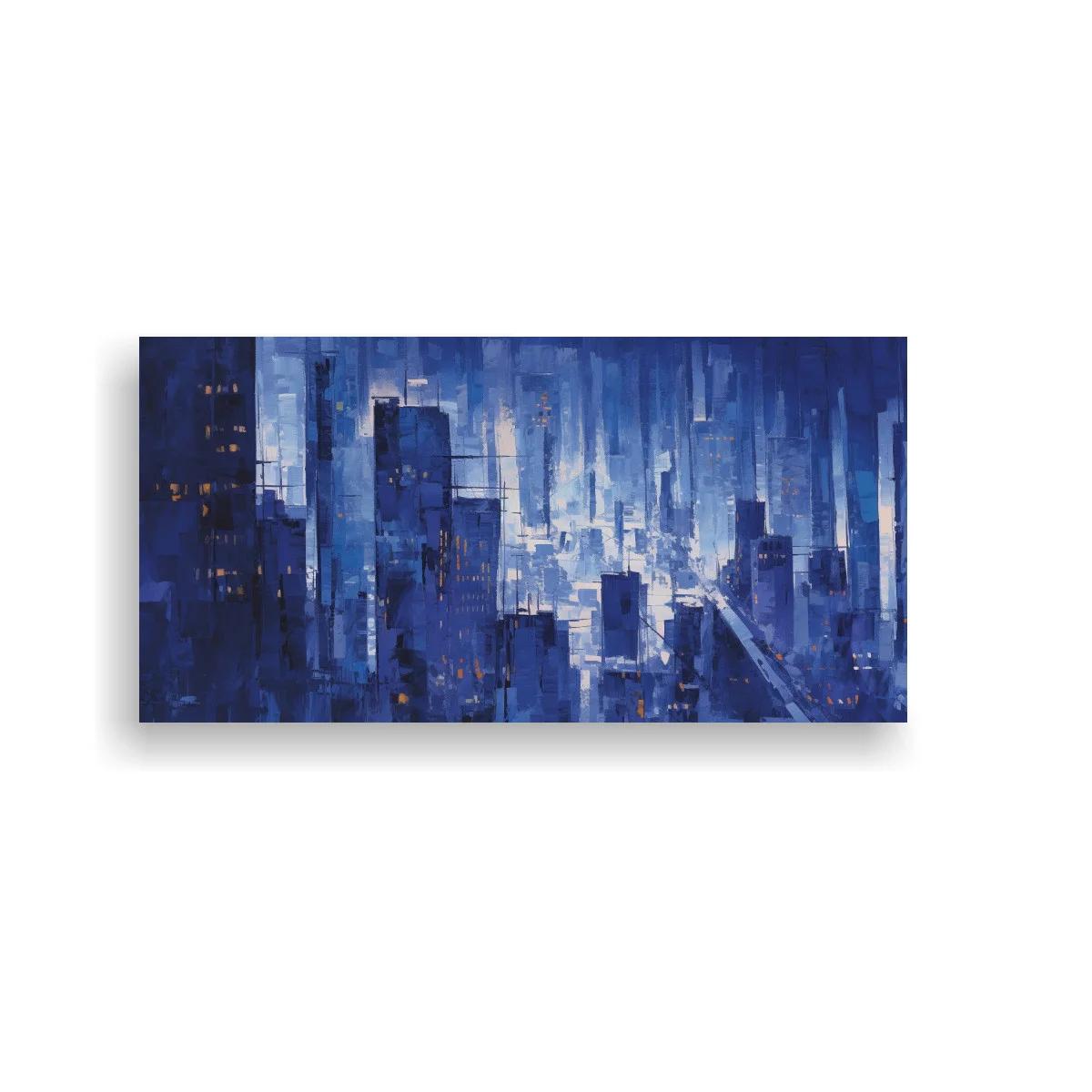 Cuadro skyline urbano azul con capas de pintura