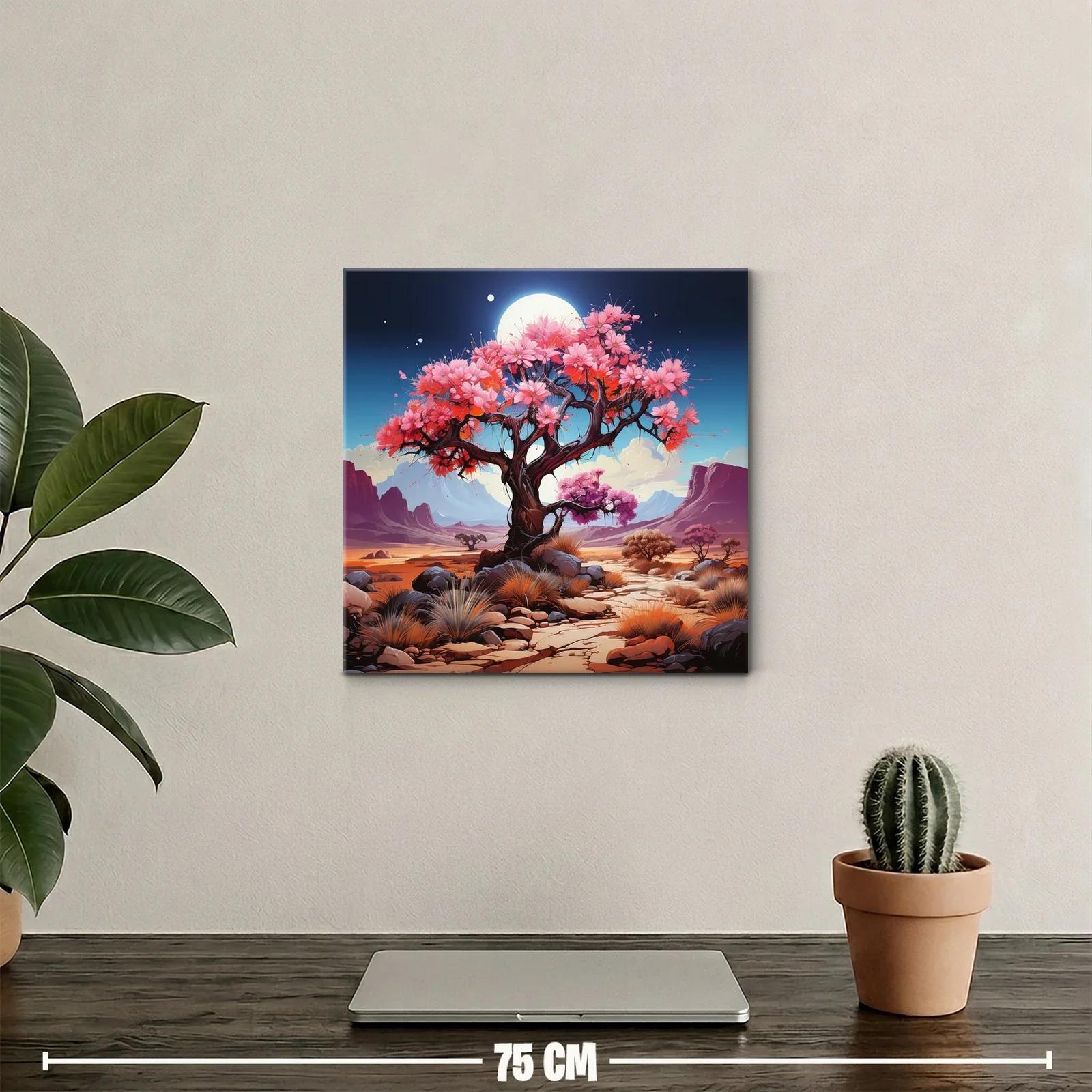 Árbol florido bajo luna llena en paisaje desértico — miniatura 2