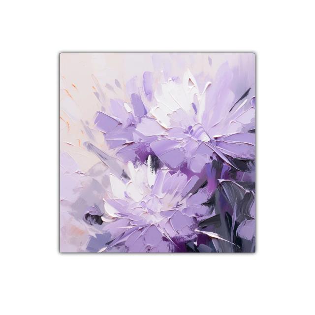 Cuadro flores lilas con toques de blanco y gris elegante