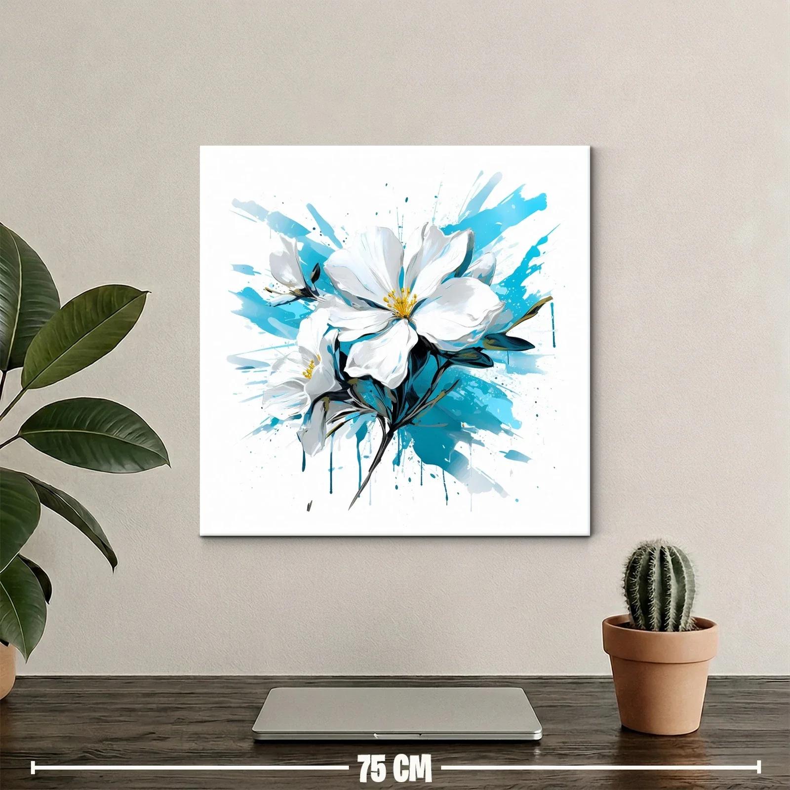 Cuadro con flores blancas y fondo azul vibrante — miniatura 2