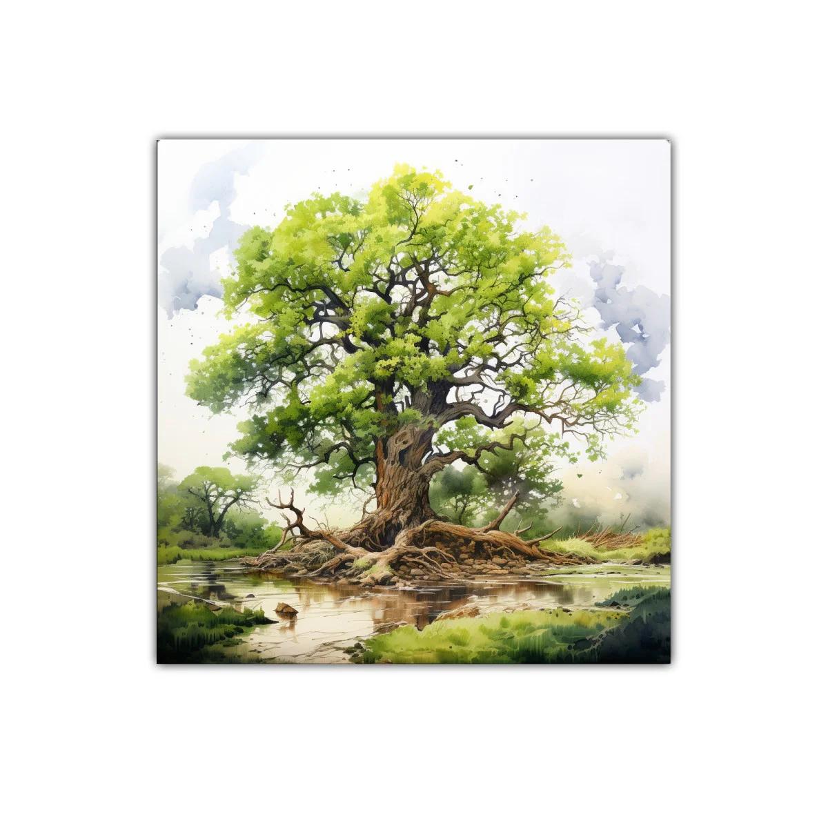 Majestuoso árbol junto a un tranquilo río en paisaje natural