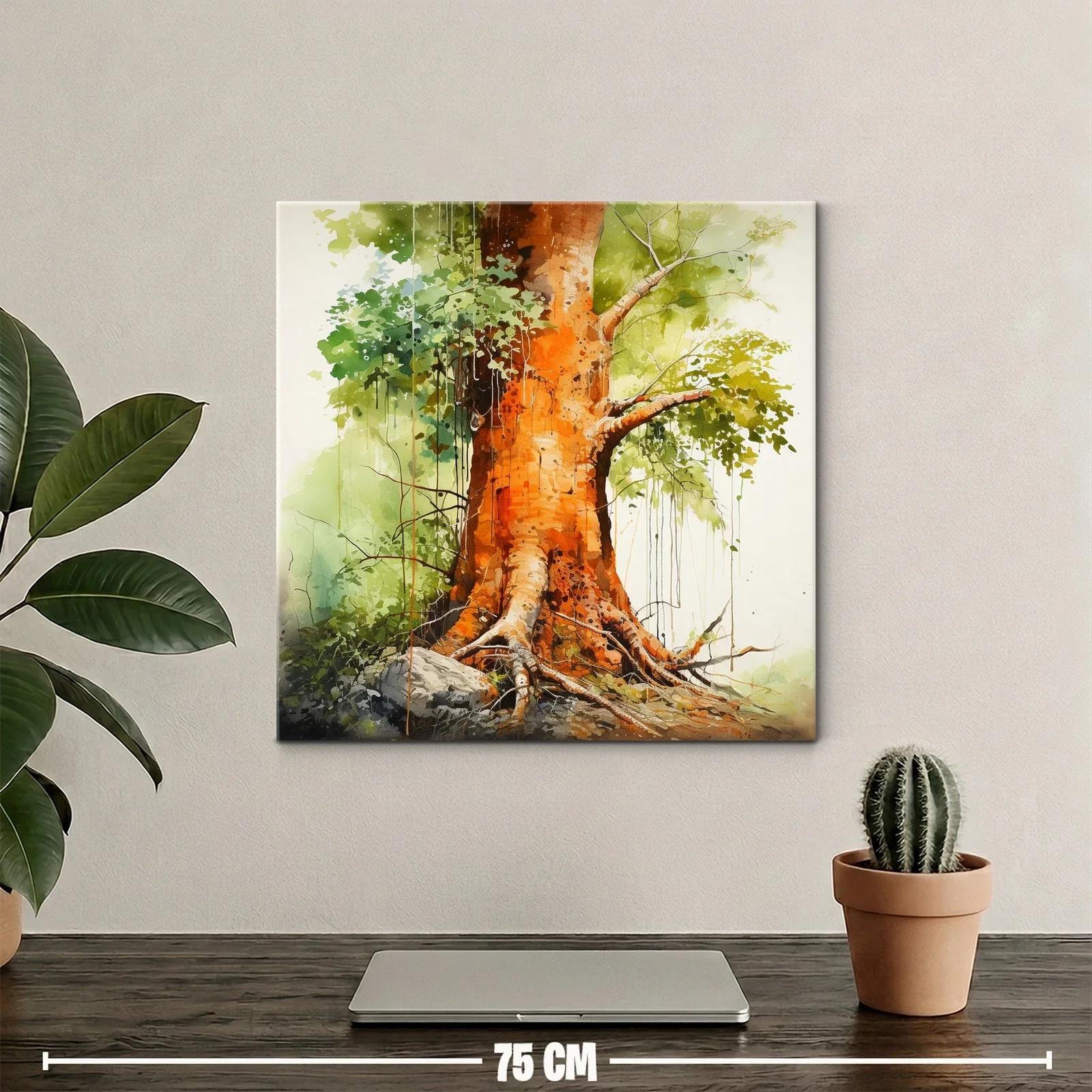 Raíces y tronco de árbol con tonos cálidos y verdes vivos — miniatura 2