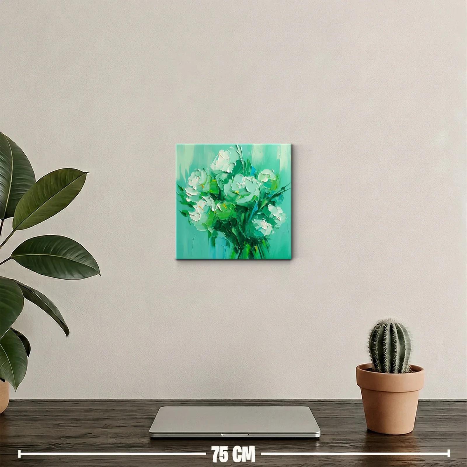 Cuadro decorativo con ramo de flores blancas en tonos verdes — miniatura 2
