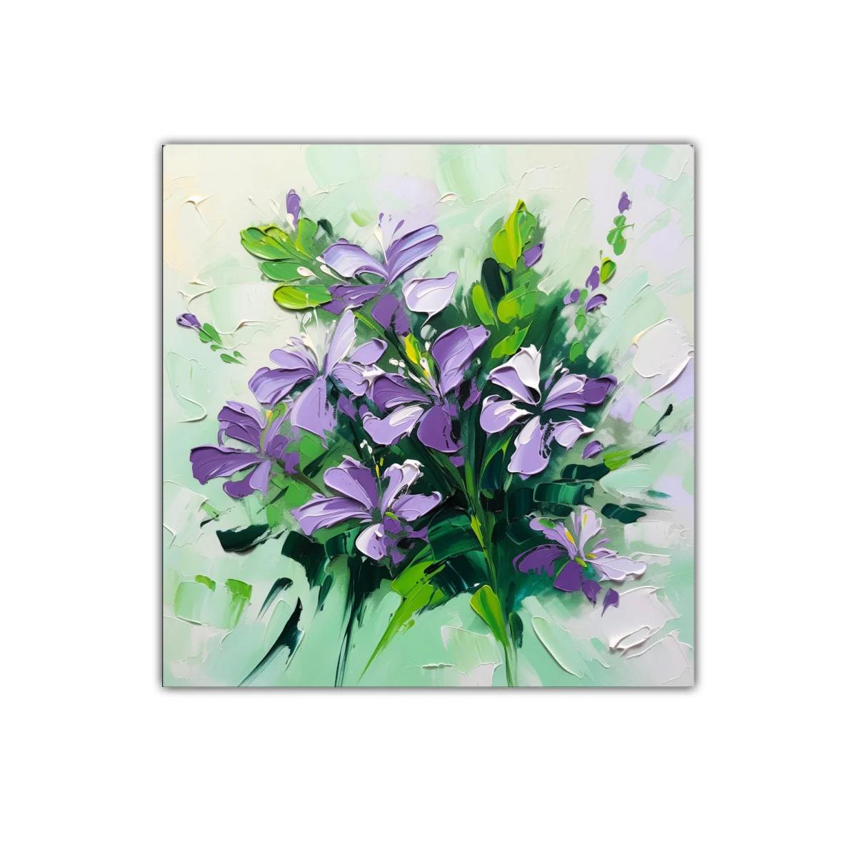 Cuadro decorativo con elegante ramo de flores moradas y verdes — imagen principal