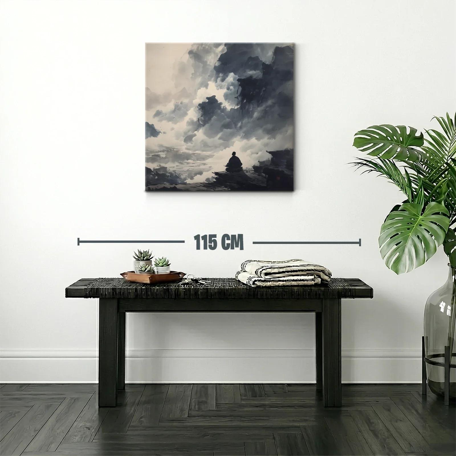 Paisaje contemplativo entre nubes y montañas en gris — miniatura 2