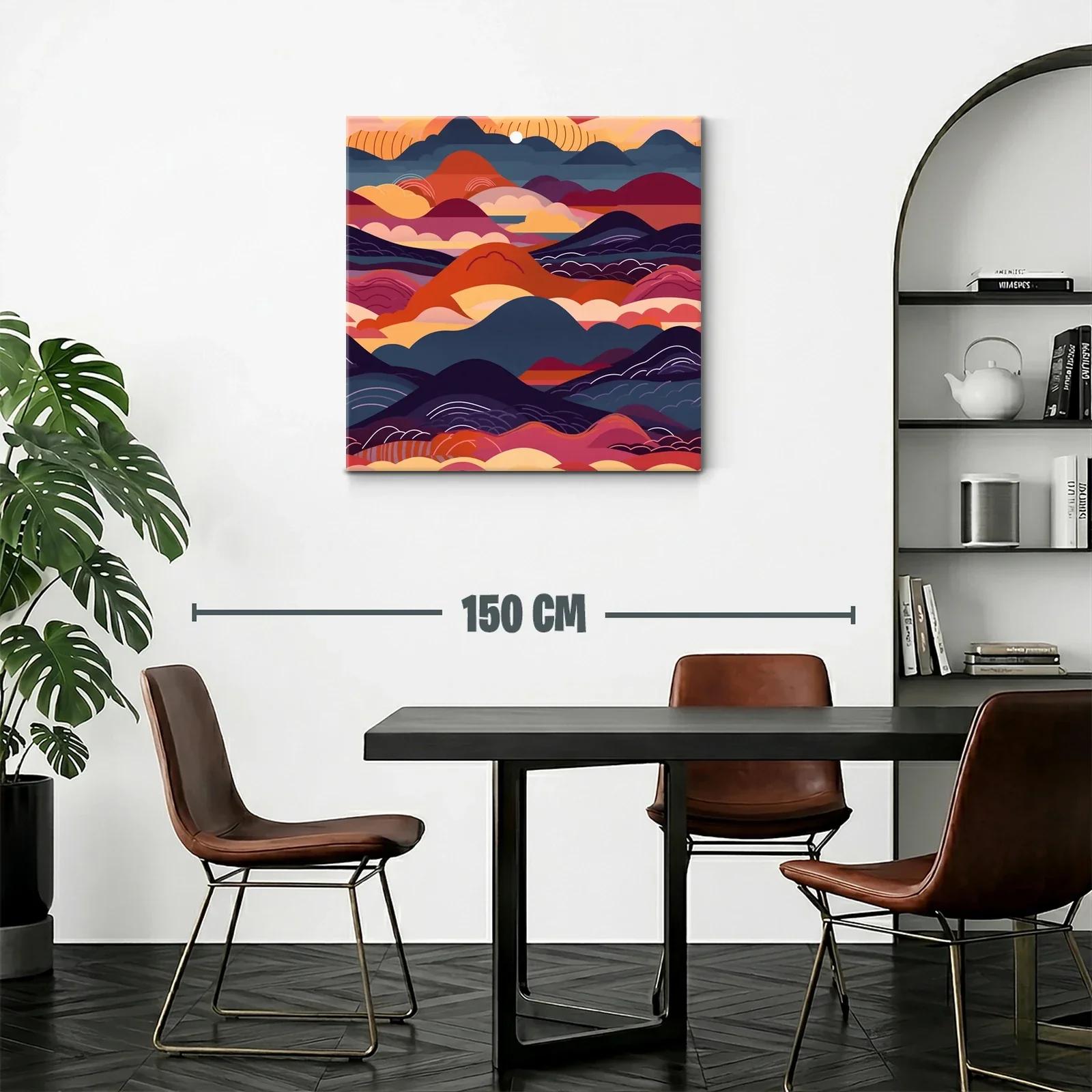 Cuadro abstracto con montañas y cielo en tonos cálidos — miniatura 2