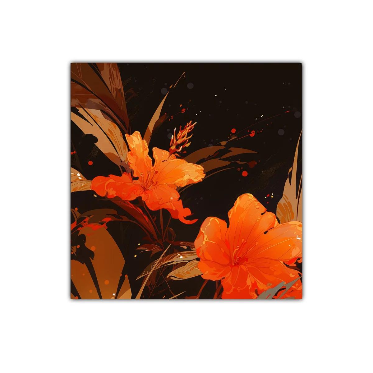 Cuadro floral vibrante en tonos cálidos y oscuros — imagen principal