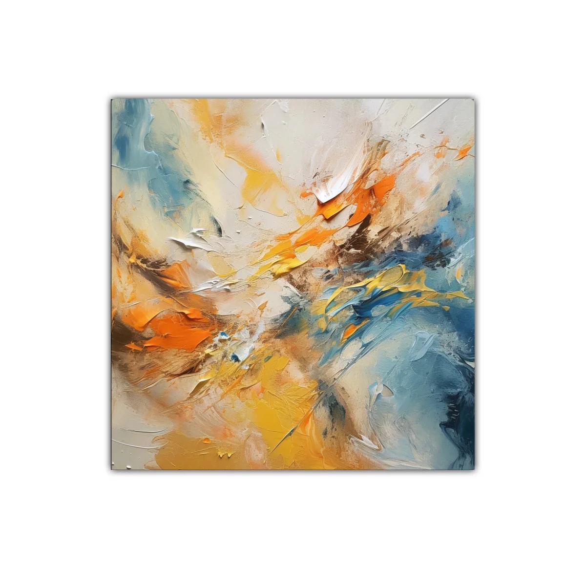 Cuadro abstracto con tonos cálidos y fríos para decoración