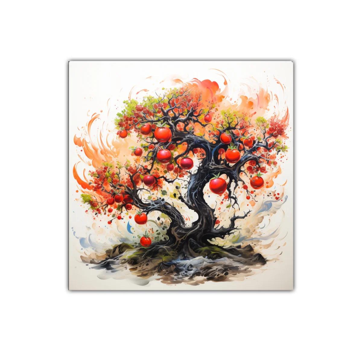 Árbol frutal vibrante con tonos cálidos y rojizos — imagen principal