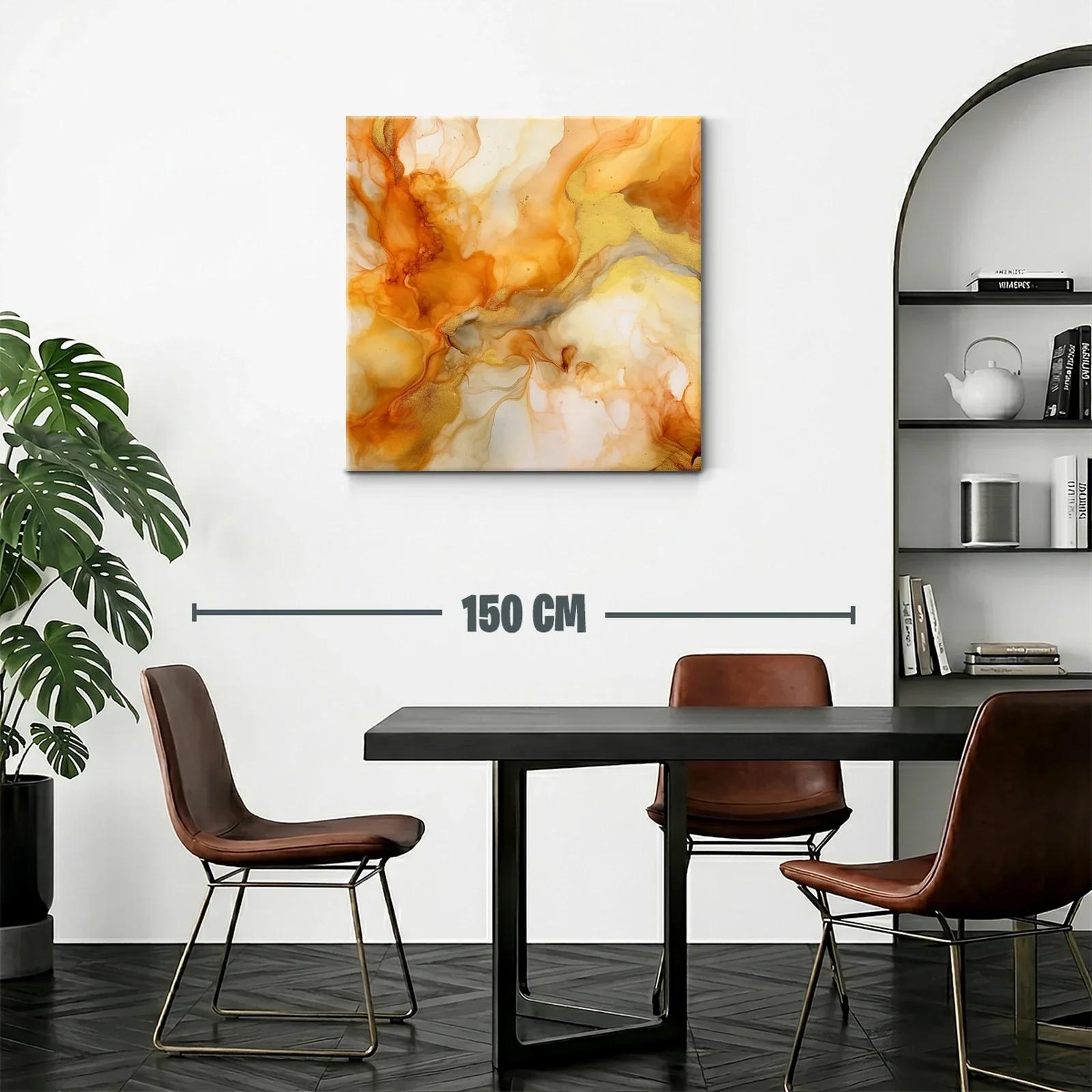 Cuadro abstracto en tonos cálidos dorados y naranjas — miniatura 2